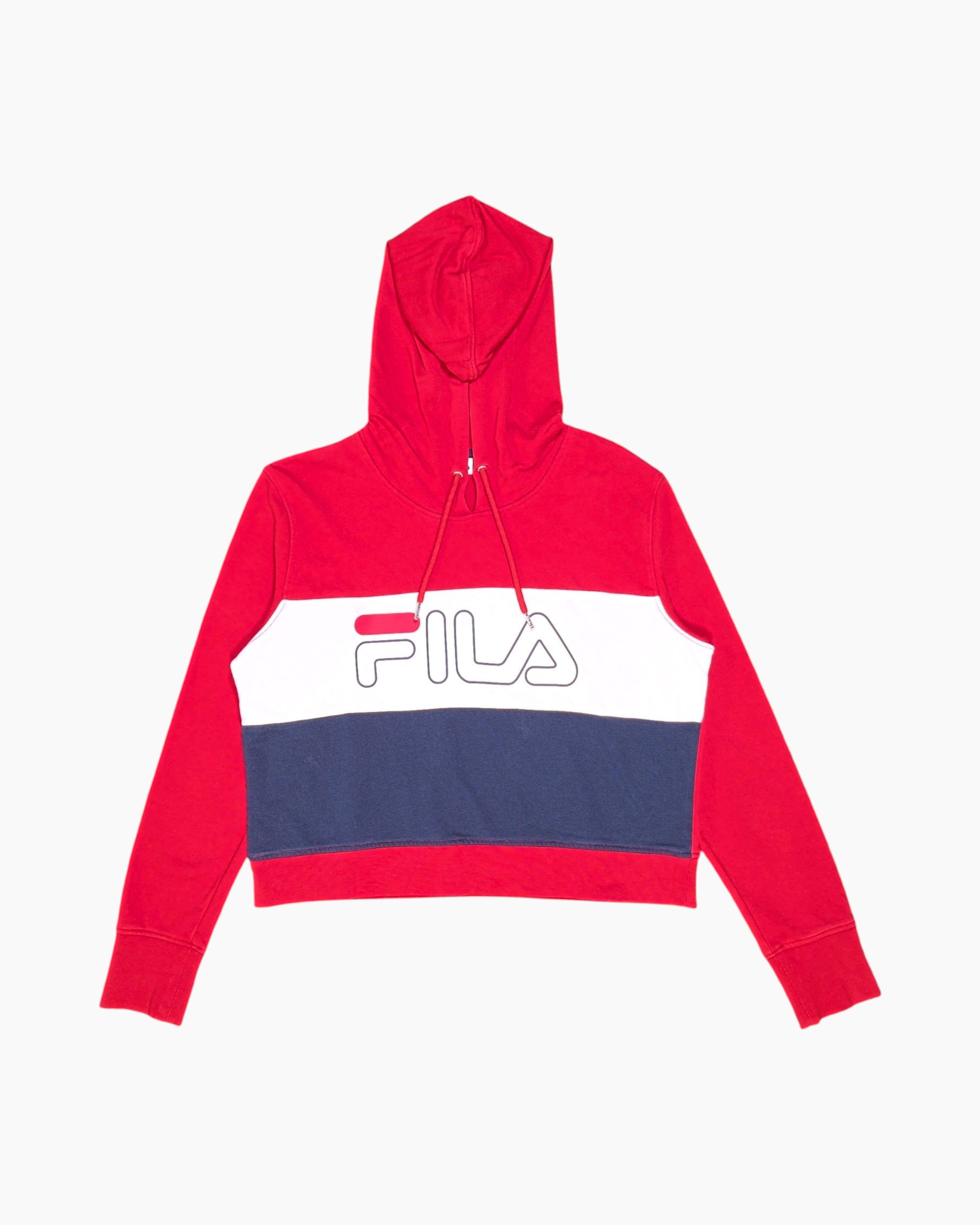 Front Pre-owned FILA Pullover Hoodie – Red with Front Logo Print