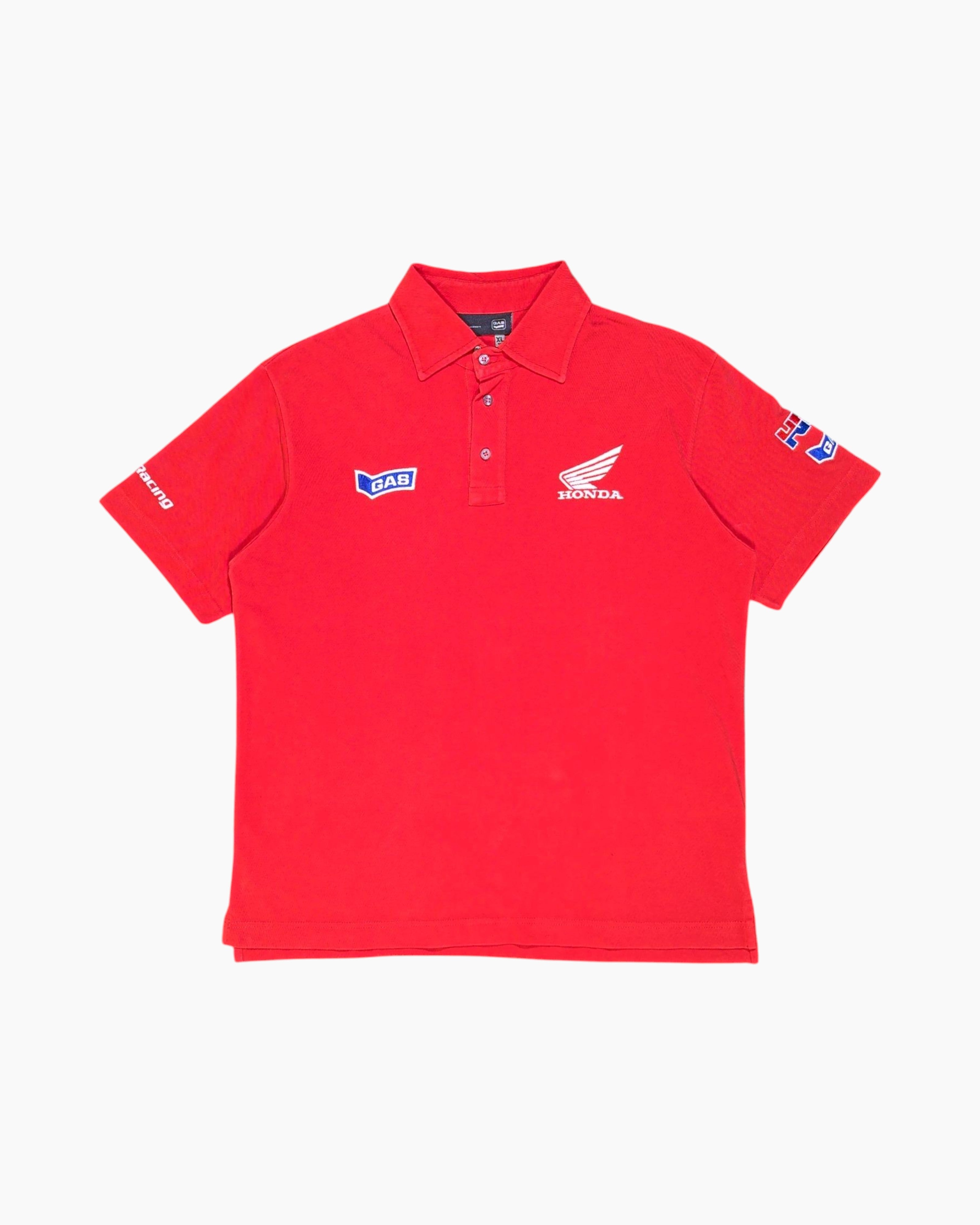Front Pre-owned GAS Polo Shirt – Red with Honda Team Graphics