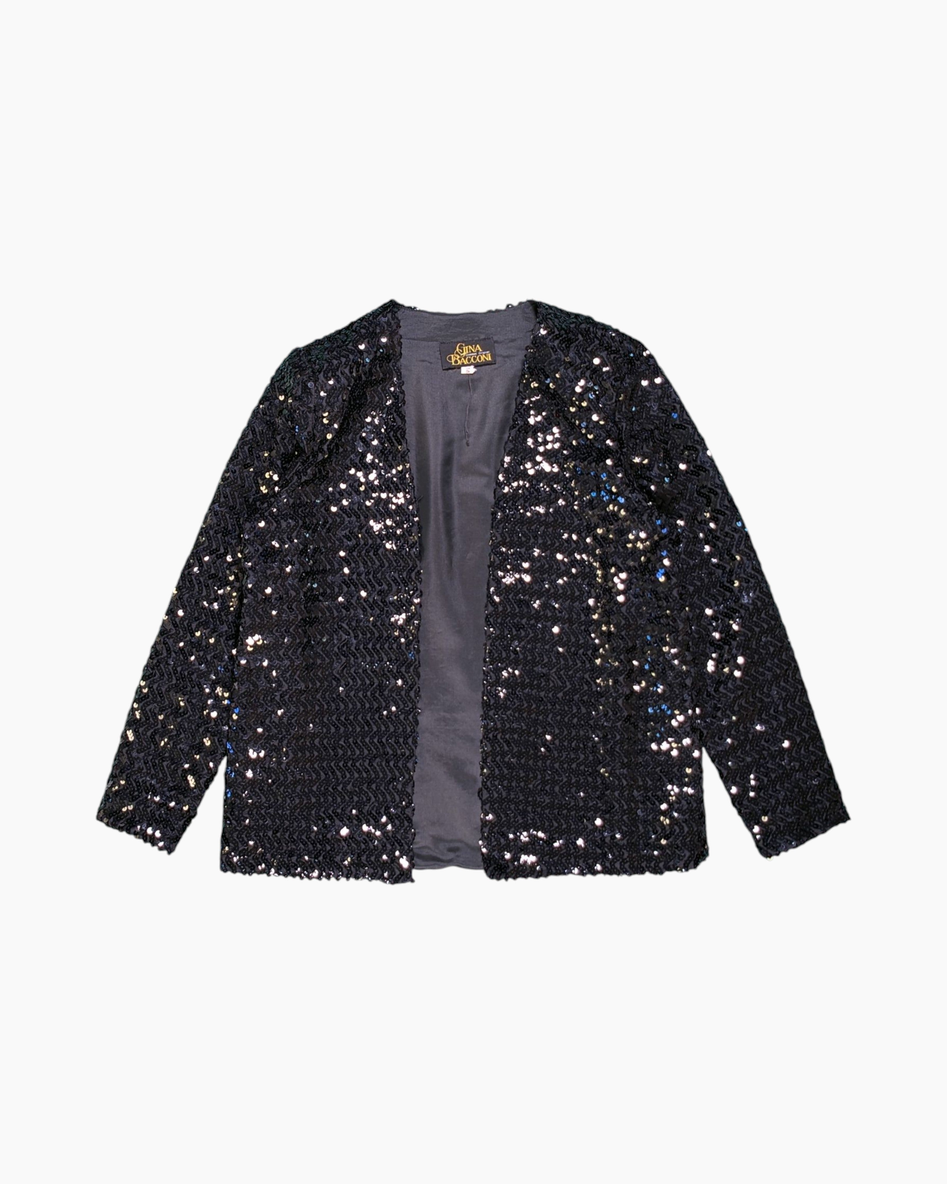 Front Vintage 80s/90s Gina Bacconi Sequin Jacket – Black Chevron Sequin
