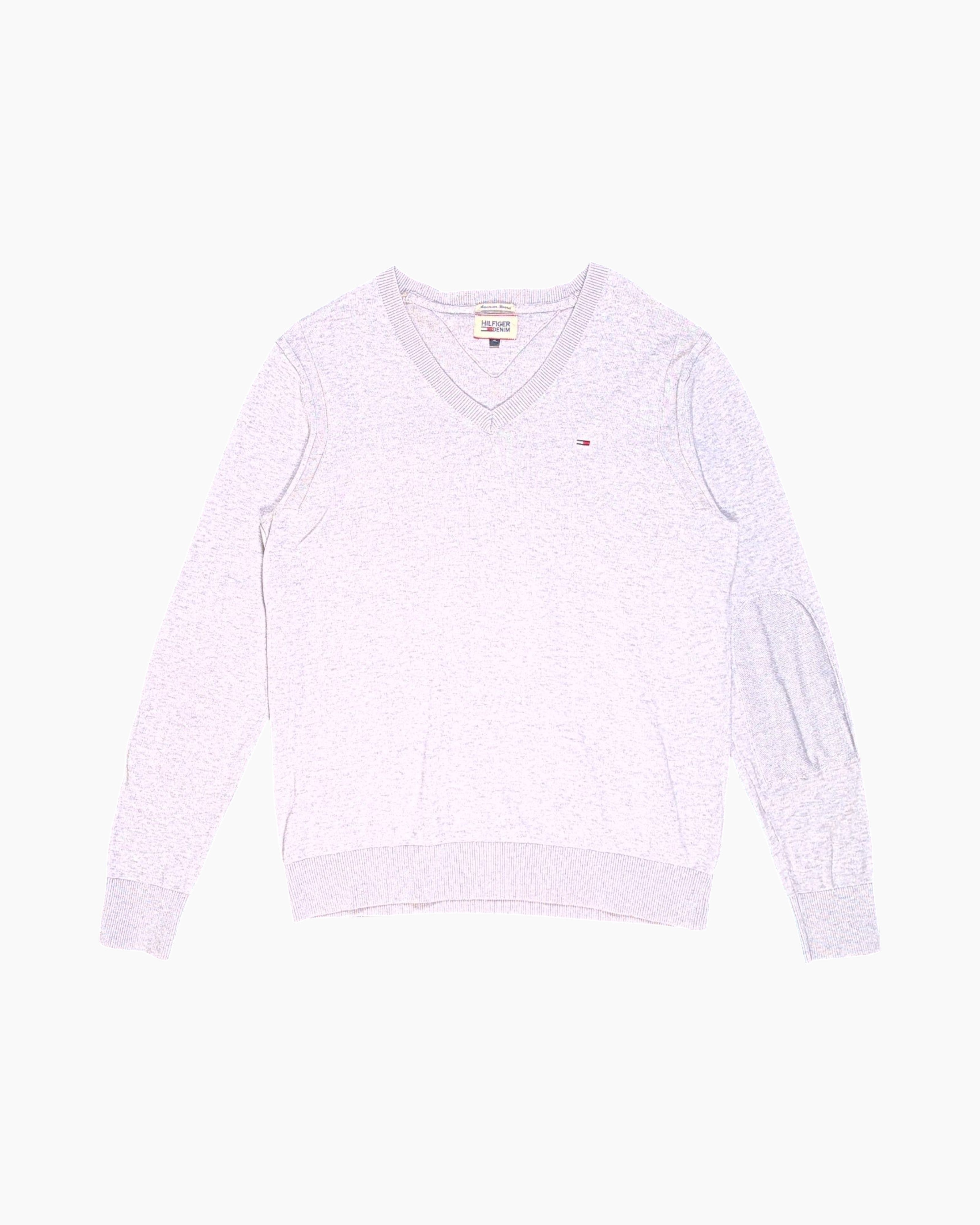 Front Pre-owned Hilfiger Denim Pullover Sweater – Gray V‑Neck (XL)
