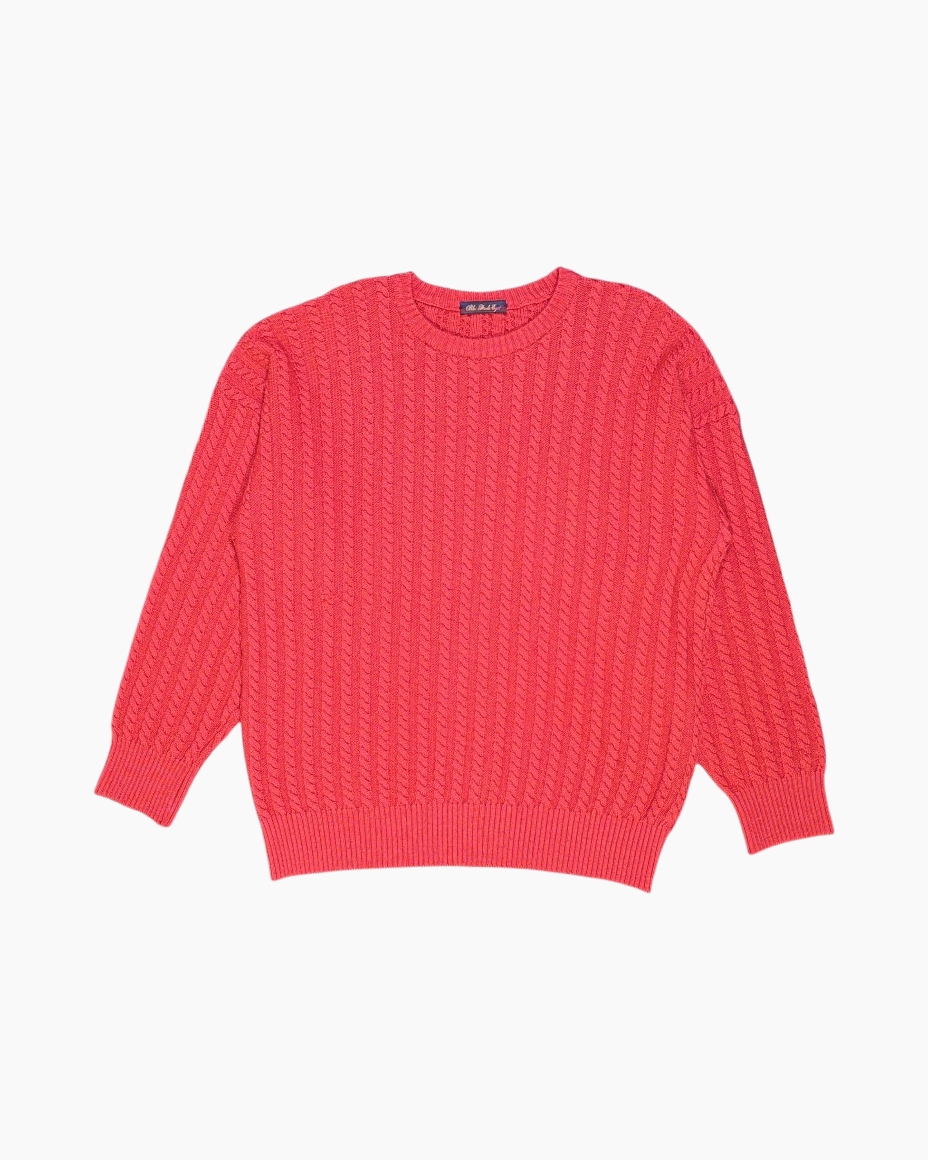 Front Vintage 80s/90s Ilse Jacobsen Pullover Sweater – Red Cable Knit