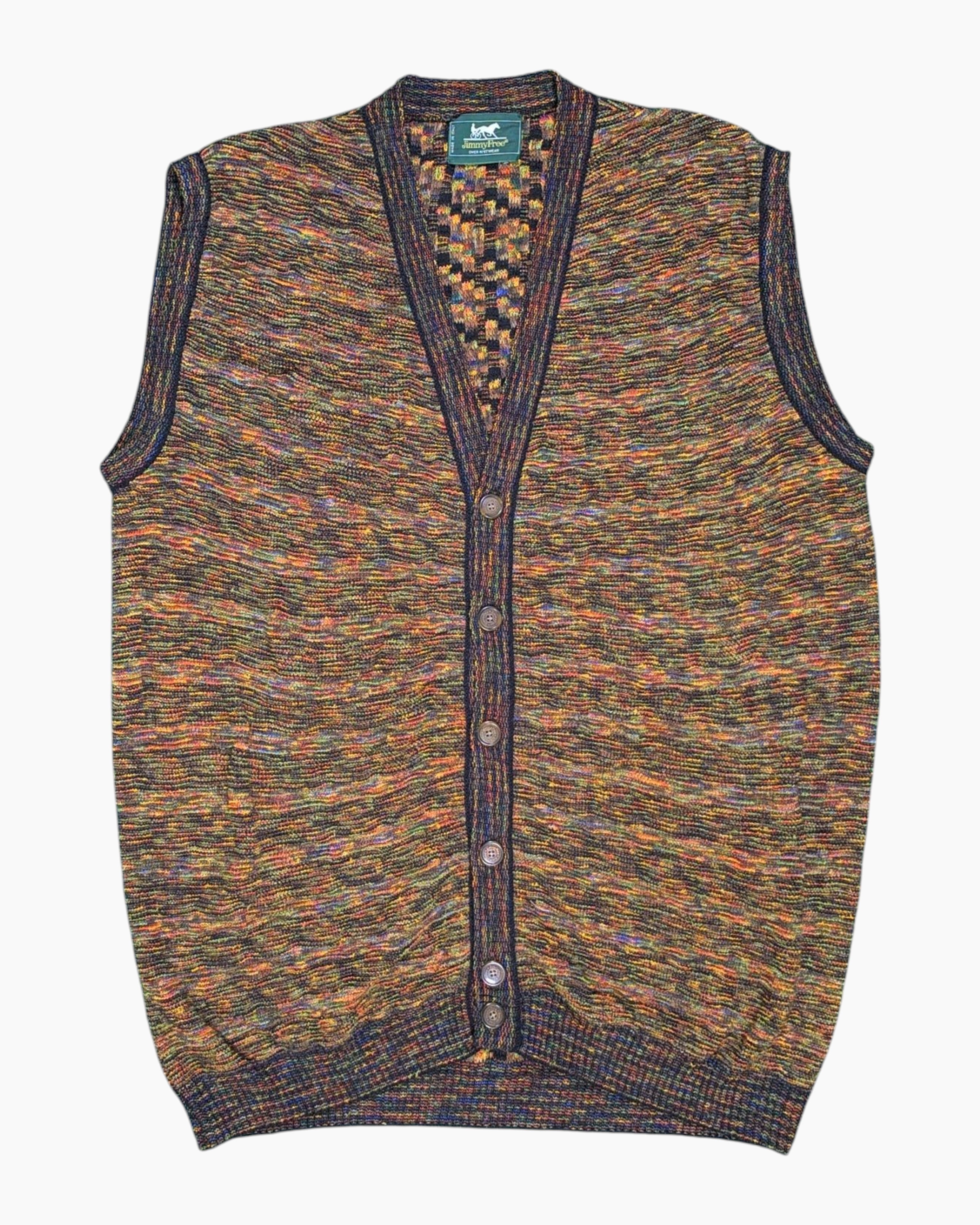 Front Vintage 80s/90s JimmyFree Button-up Knit Vest – Multicolor Mélange