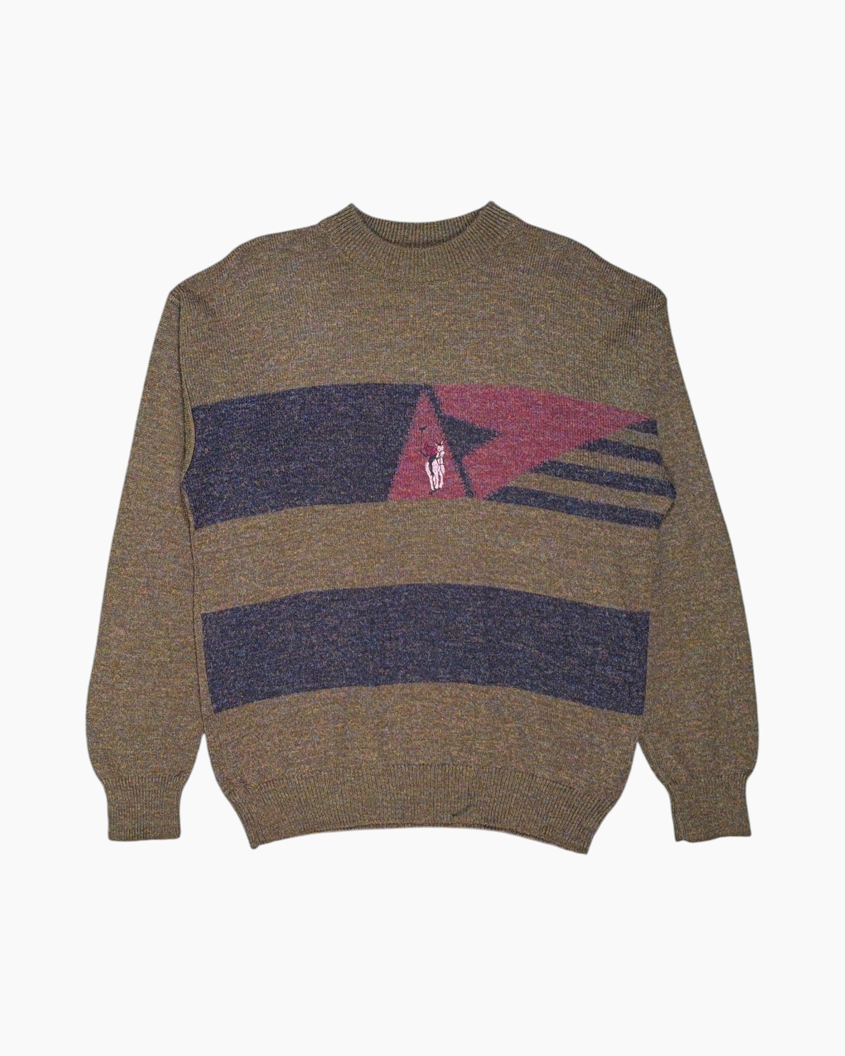 Front Vintage 80s KappAhl Pullover Sweater – Brown Olive Geometric Panel