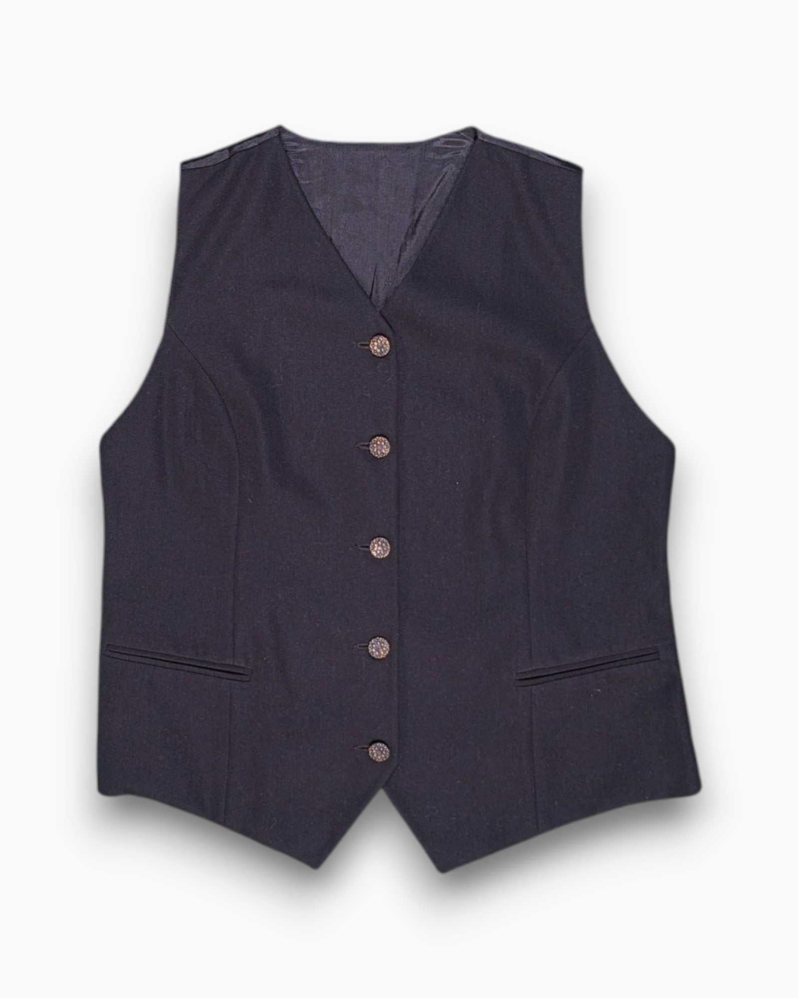 Front Vintage 80s/90s Kitre Waistcoat / Vest – Black Tailored Pointed Hem