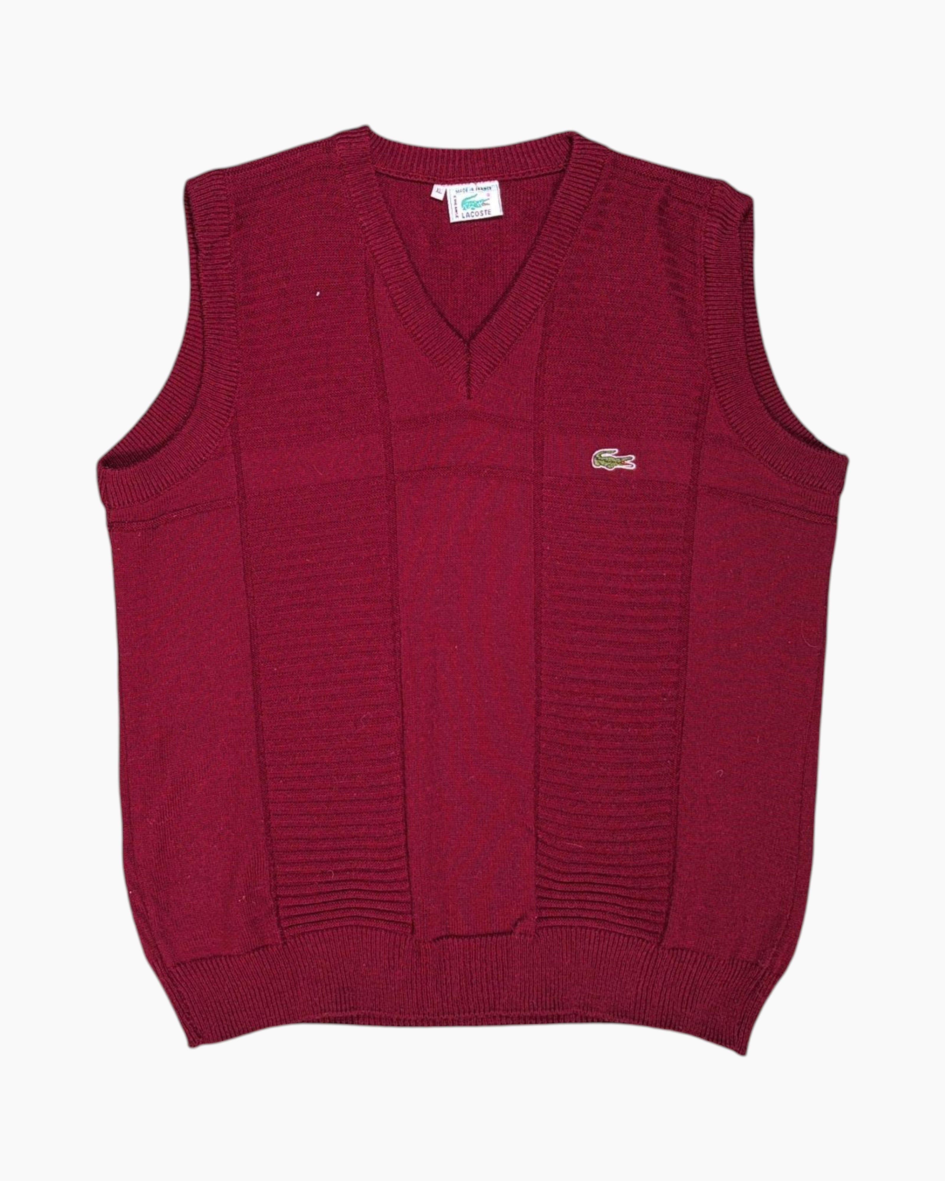 Front Vintage 80s/90s LACOSTE Sweater Vest – Red Crocodile Patch