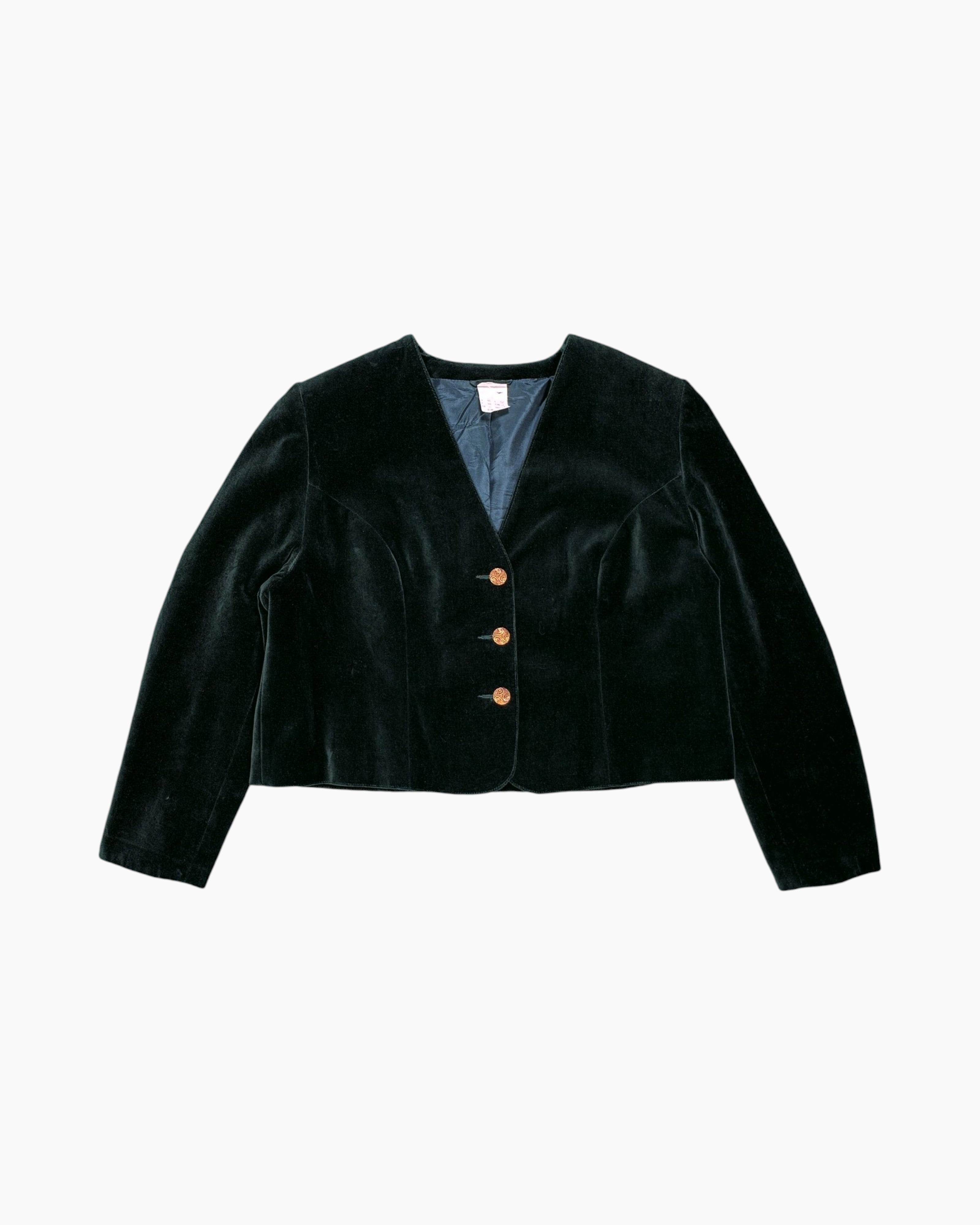 Front Vintage 80s/90s LADY H. Velvet Blazer – Green with Gold Buttons