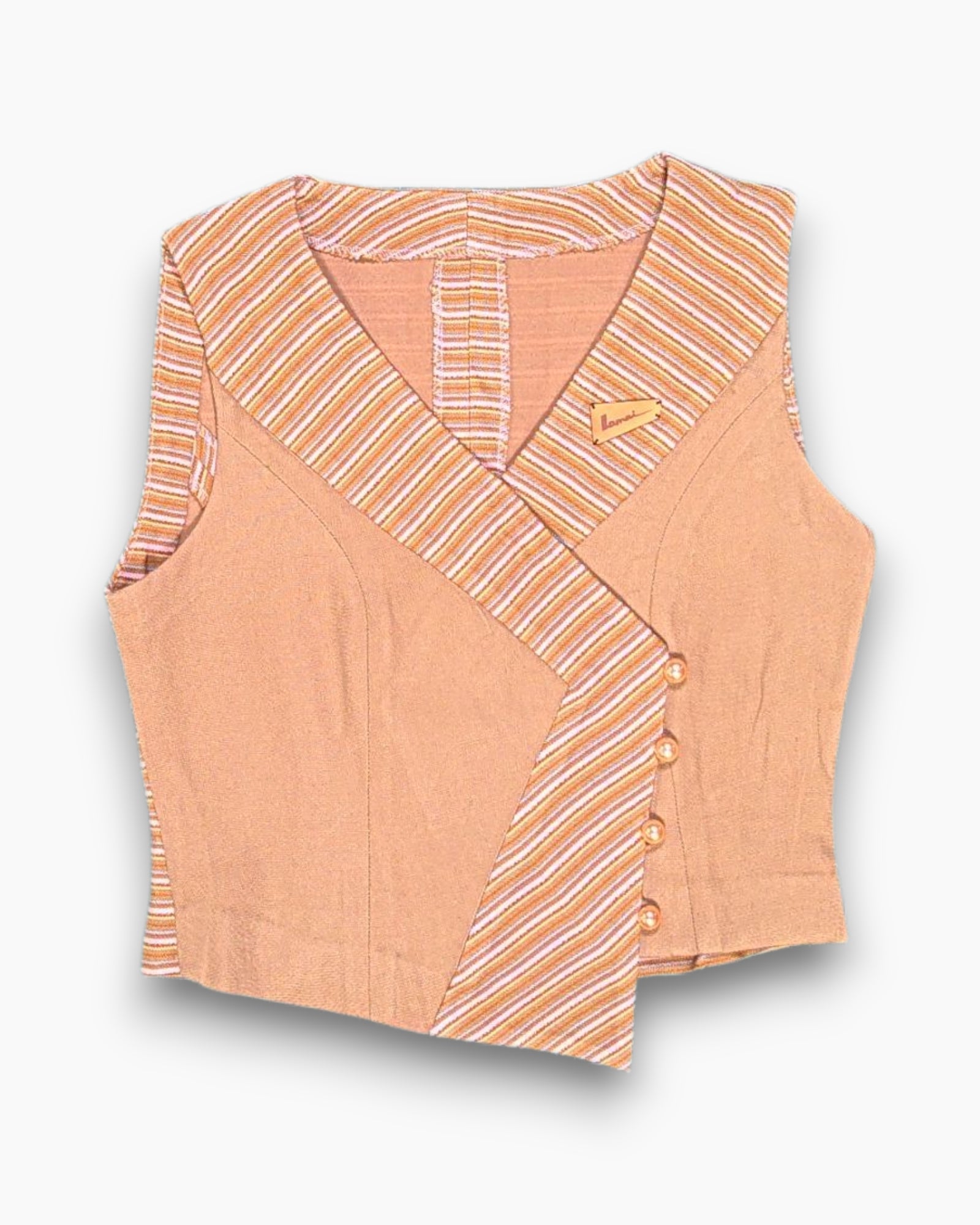 Front Vintage 70s Lamai Sleeveless Top – Striped Rust Orange Chevron