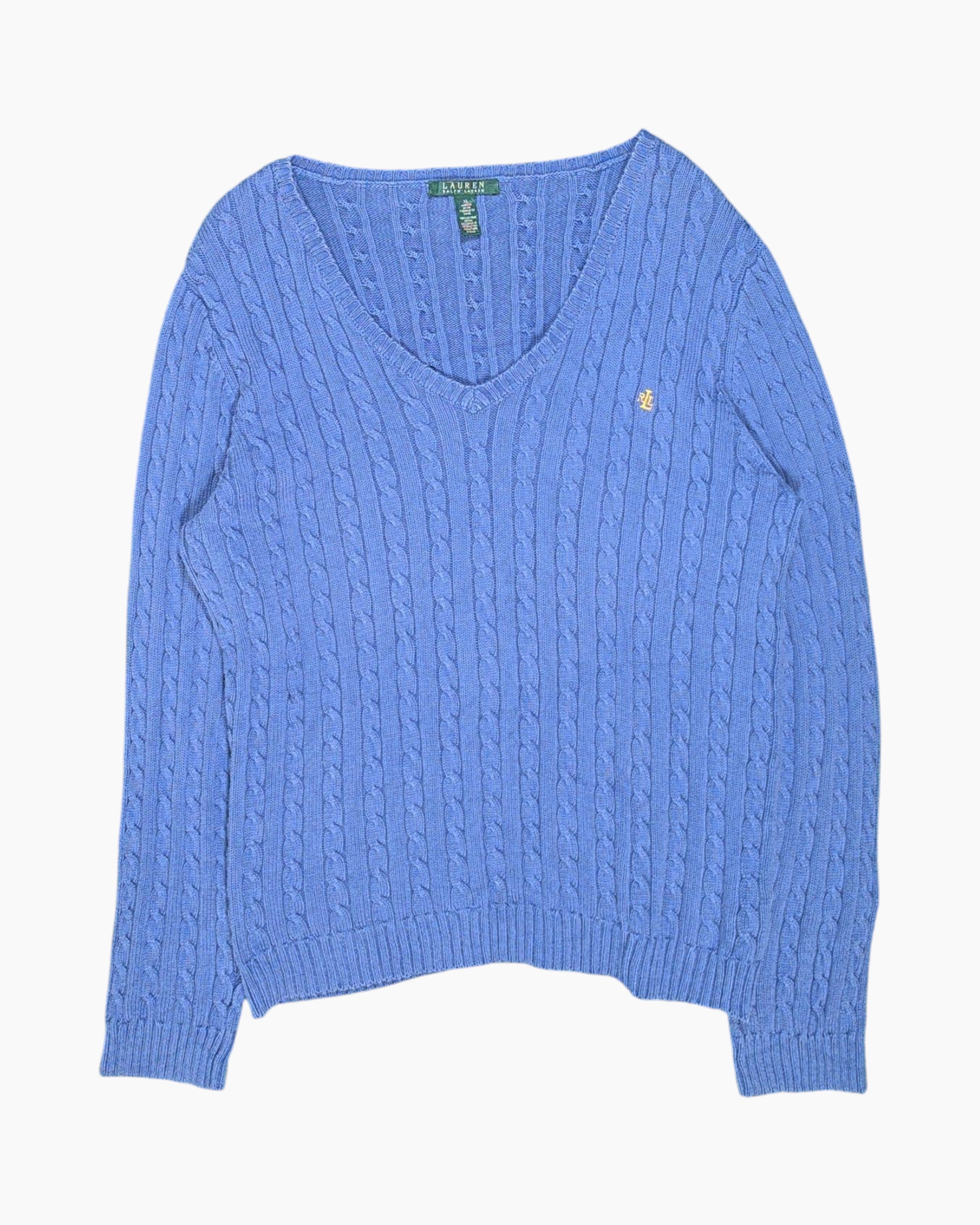 Front Vintage Y2K LAUREN RALPH LAUREN Pullover Sweater – Blue Cable Knit