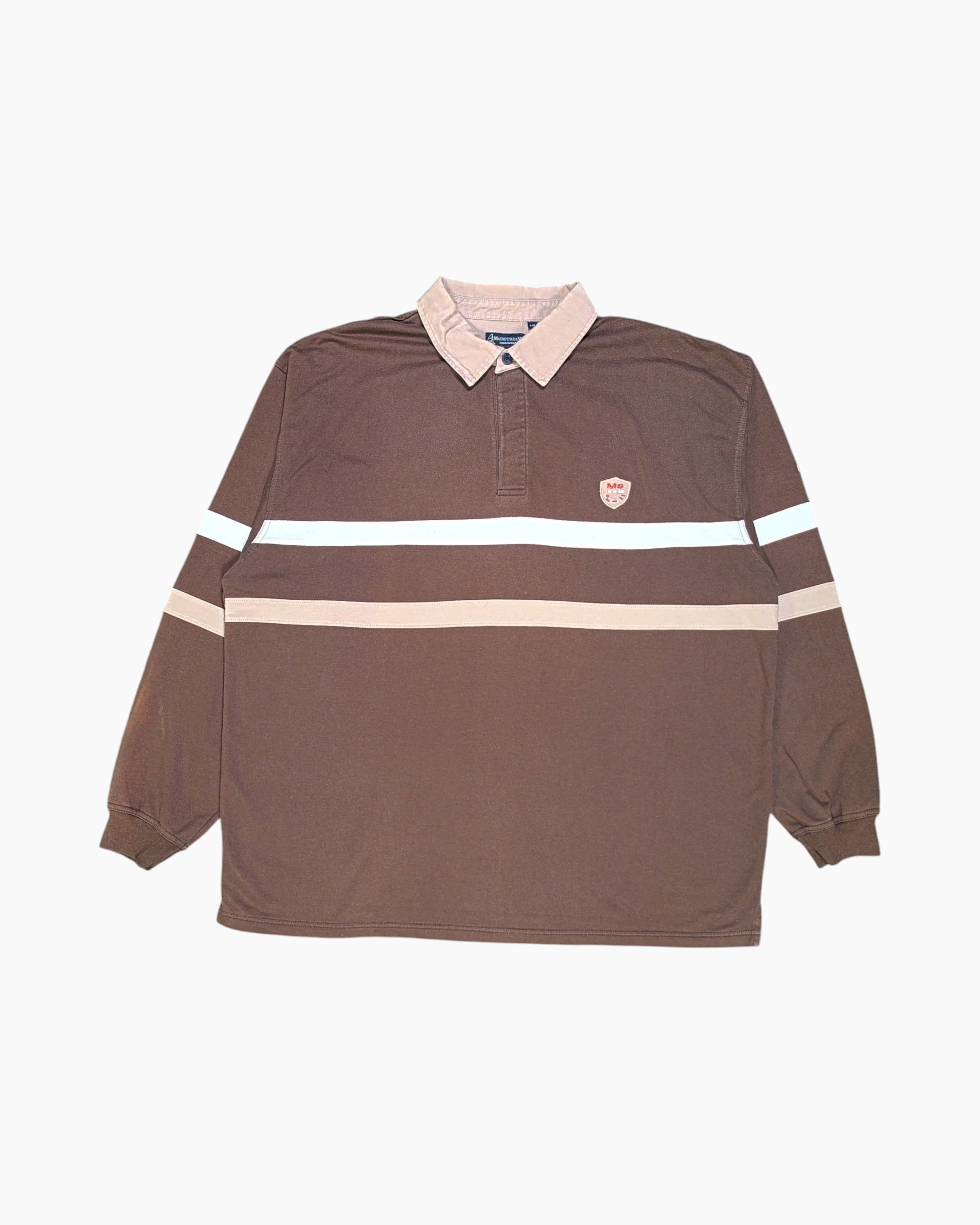 Front Vintage Y2K Mainstream Menswear Rugby Shirt – Brown Striped Chest