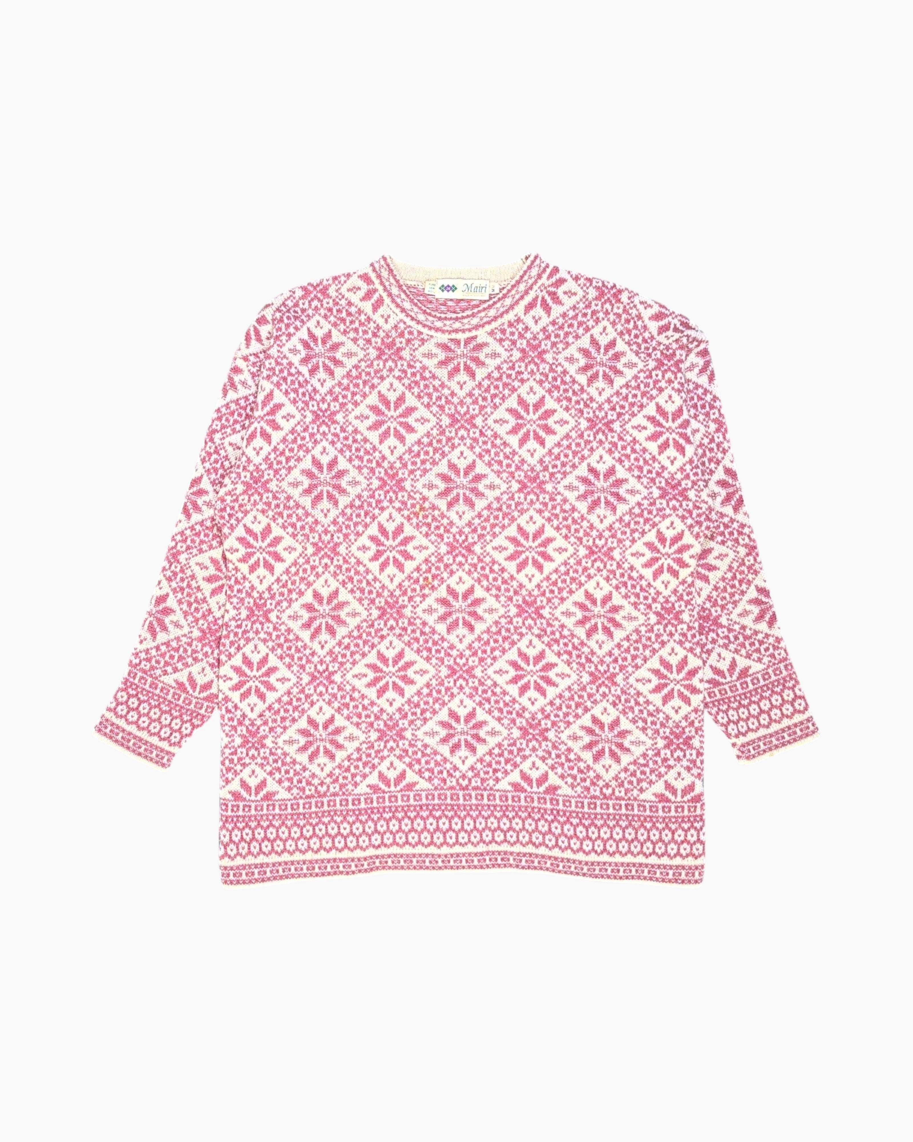 Front Vintage 80s/90s Mairi Pullover Sweater – Pink Fair Isle Jacquard