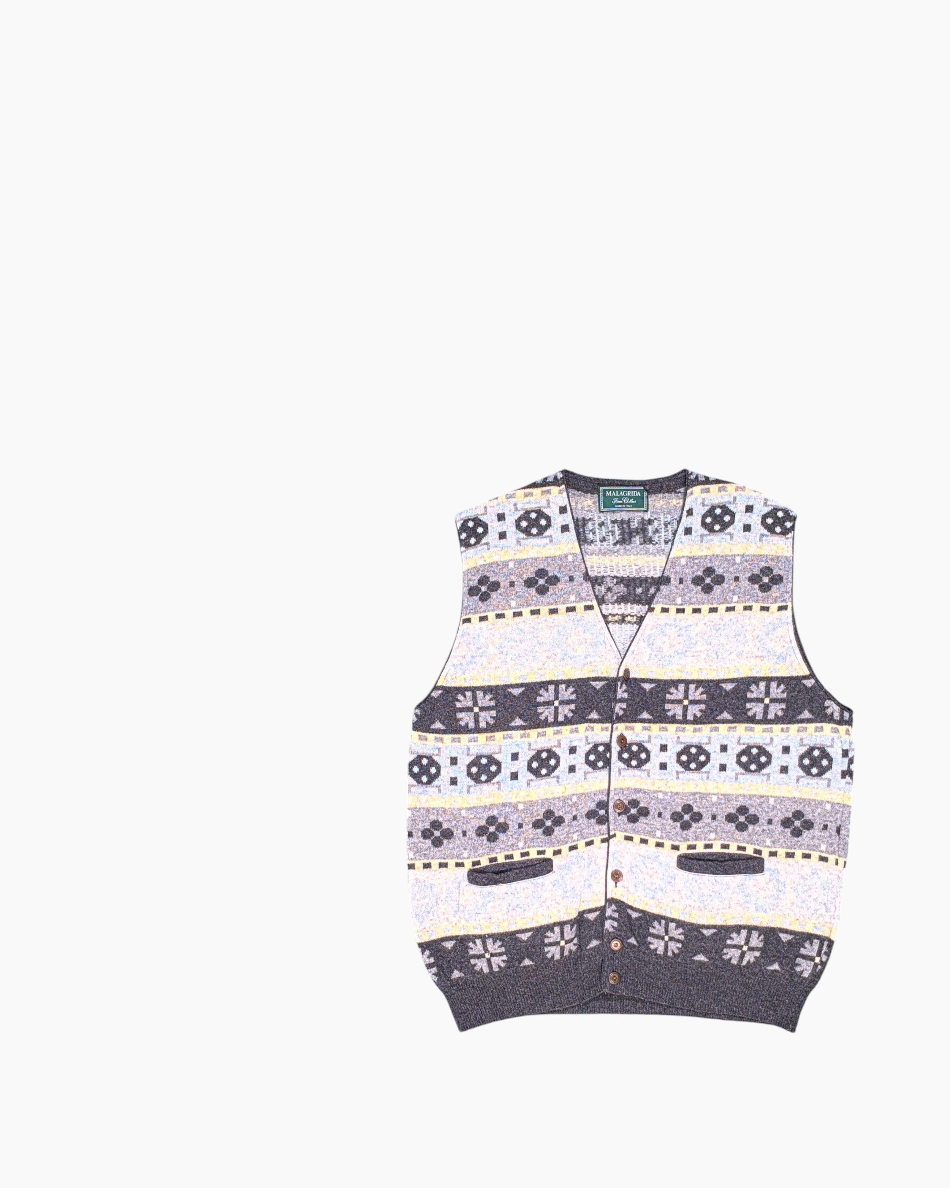 Vintage MALAGRIDA Button-Up Knit Vest L Retro Streetwear | ThriftTale