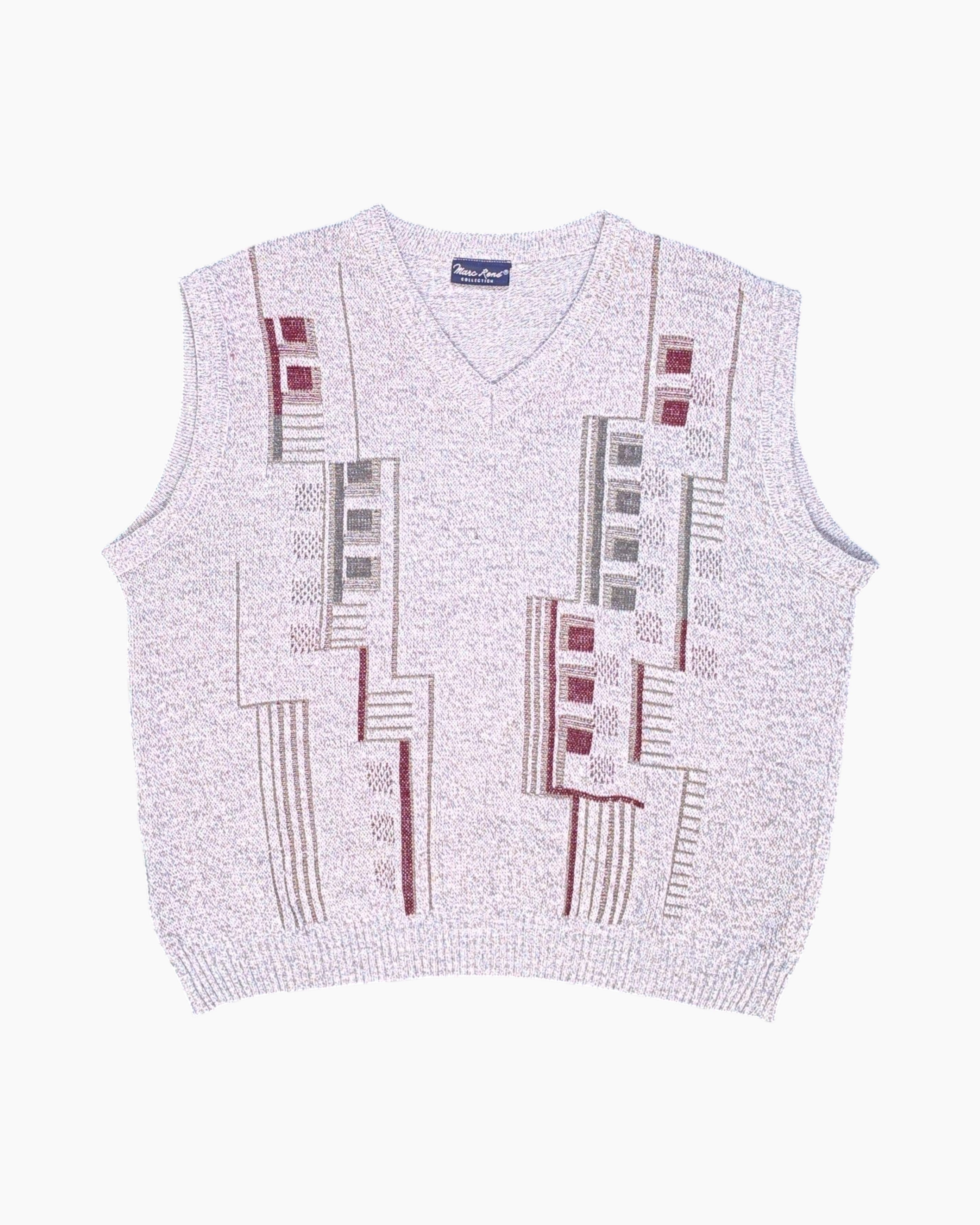 Front Vintage 80s/90s Marc René Pullover Sweater (Sleeveless Vest-style) – Gray Geometric Jacquard