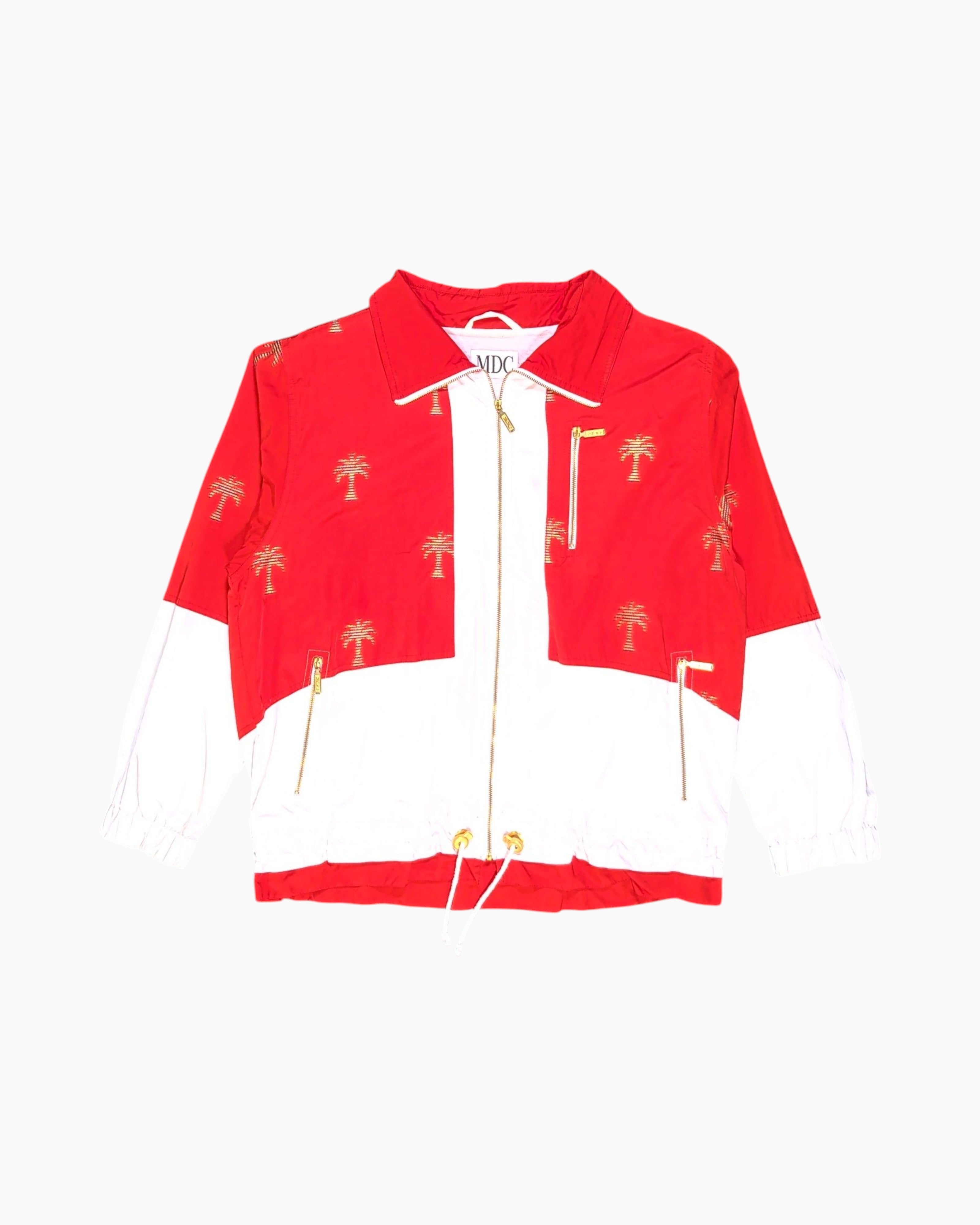 Front Vintage 80s/90s MDC Windbreaker Jacket – Red colorblock palm embroidery
