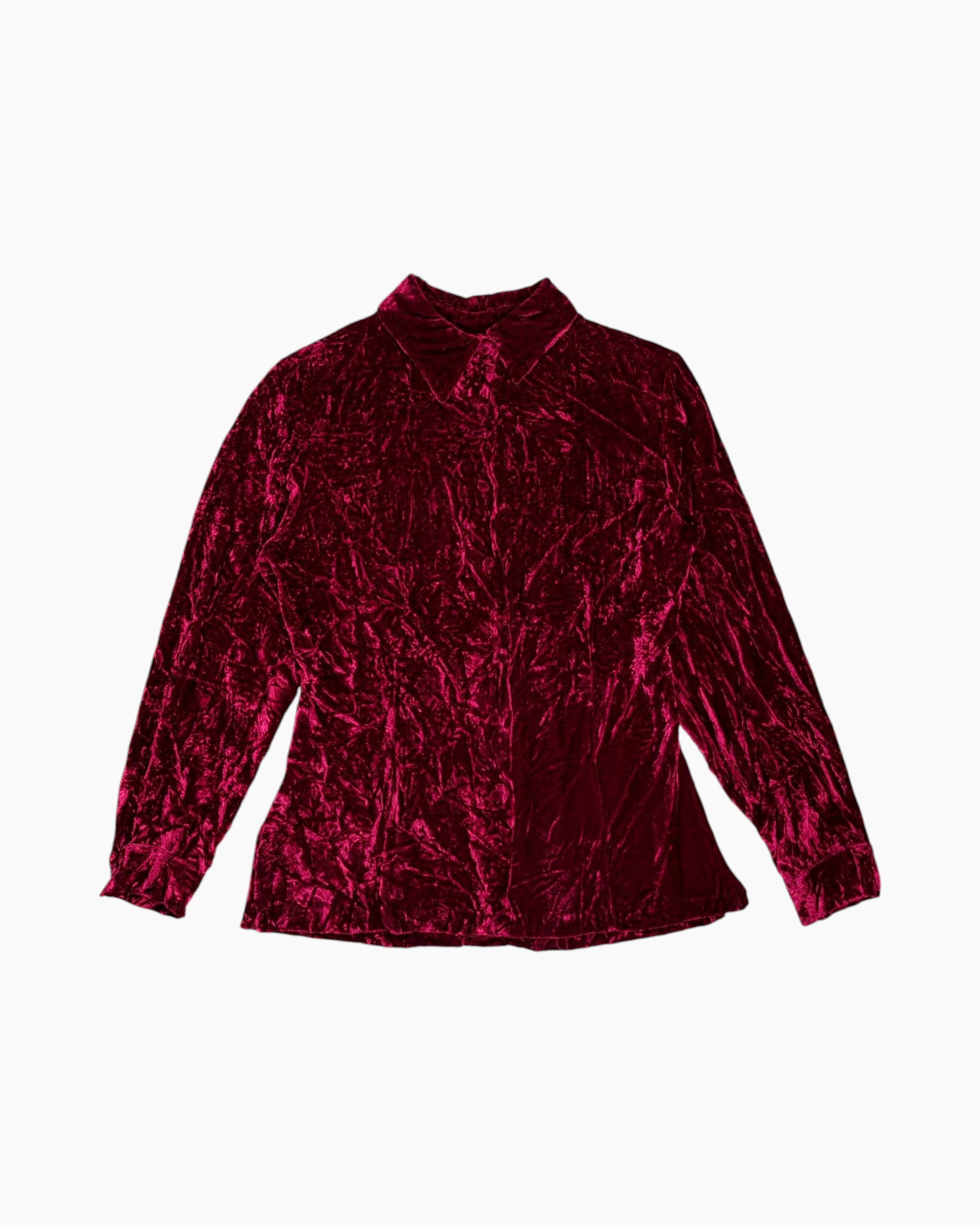 Front Vintage 90s MERONA Long Sleeve Velvet Top – Red Mock Neck