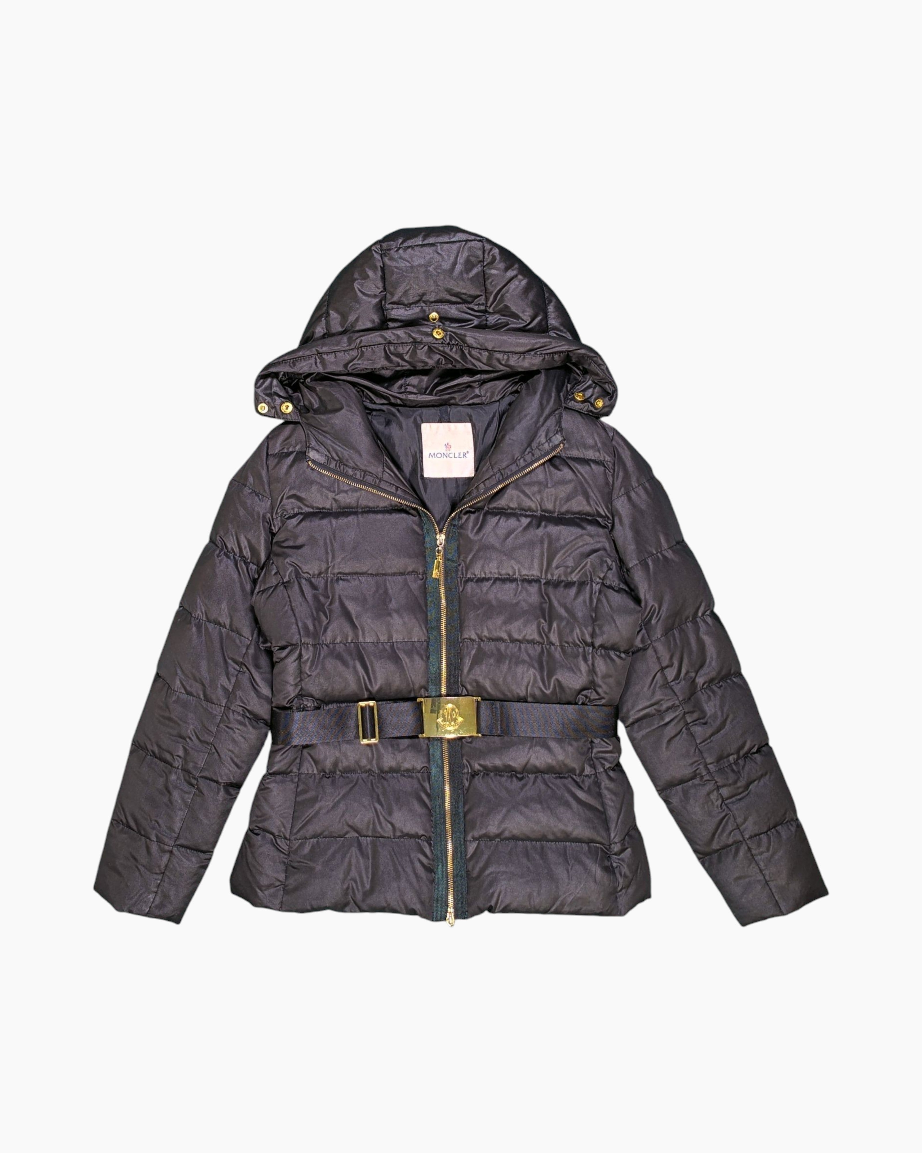 Front Vintage 2000s MONCLER Puffer Jacket – Black Quilted Belted