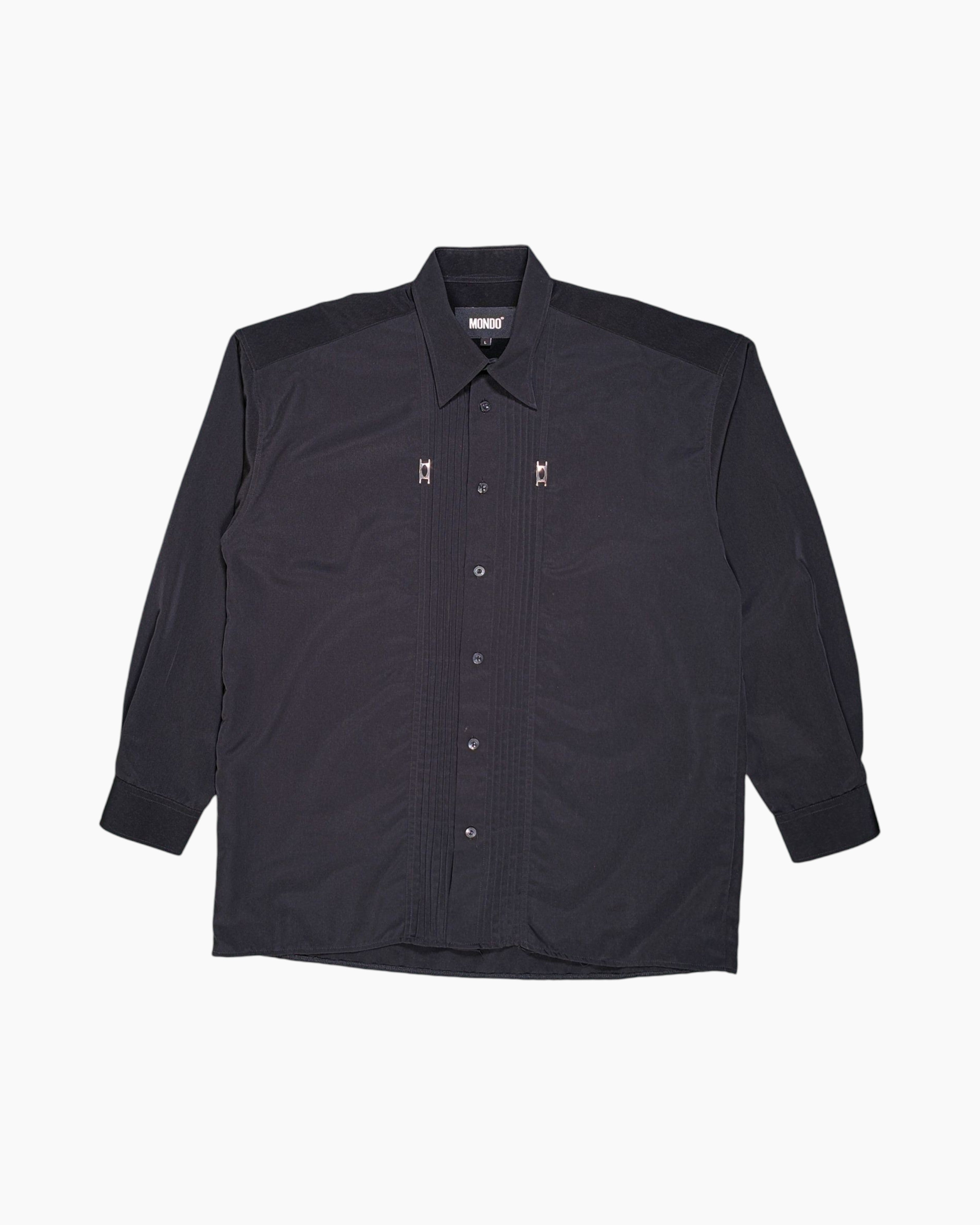 Front Vintage Y2K MONDO Button-Down Shirt – Black Pintuck Front
