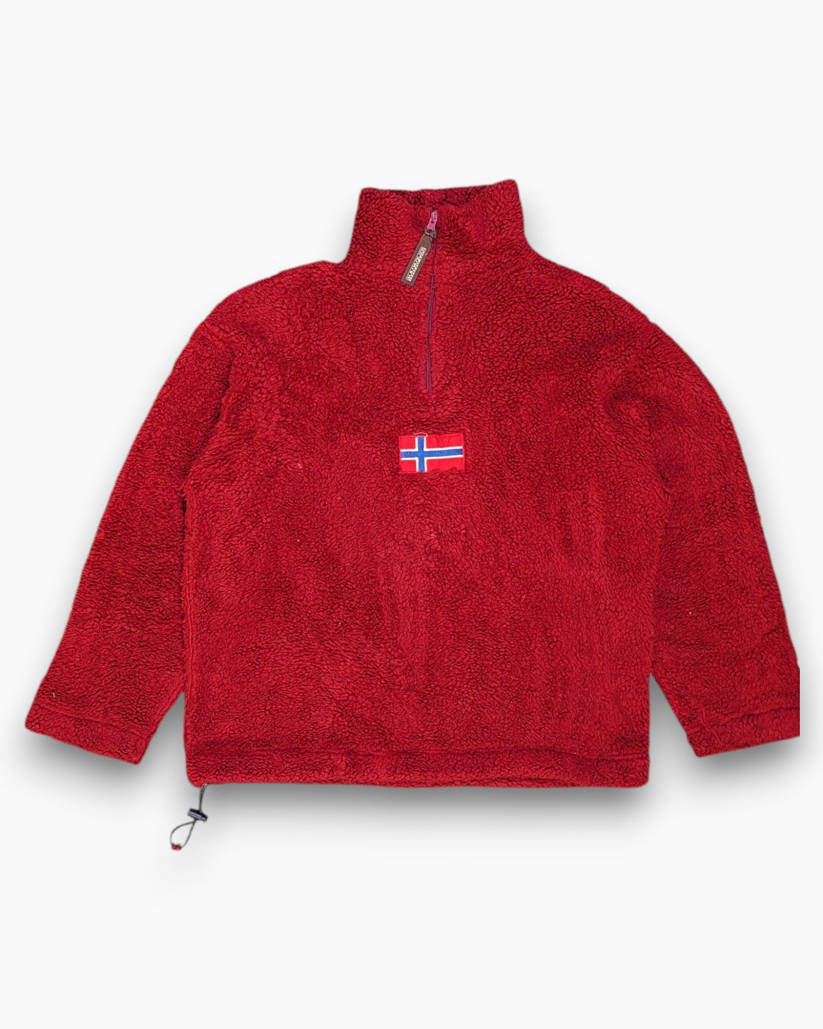 Front Vintage 90s/2000s NAPAPIJRI Pullover Sweater (Half-Zip Sherpa) – Red