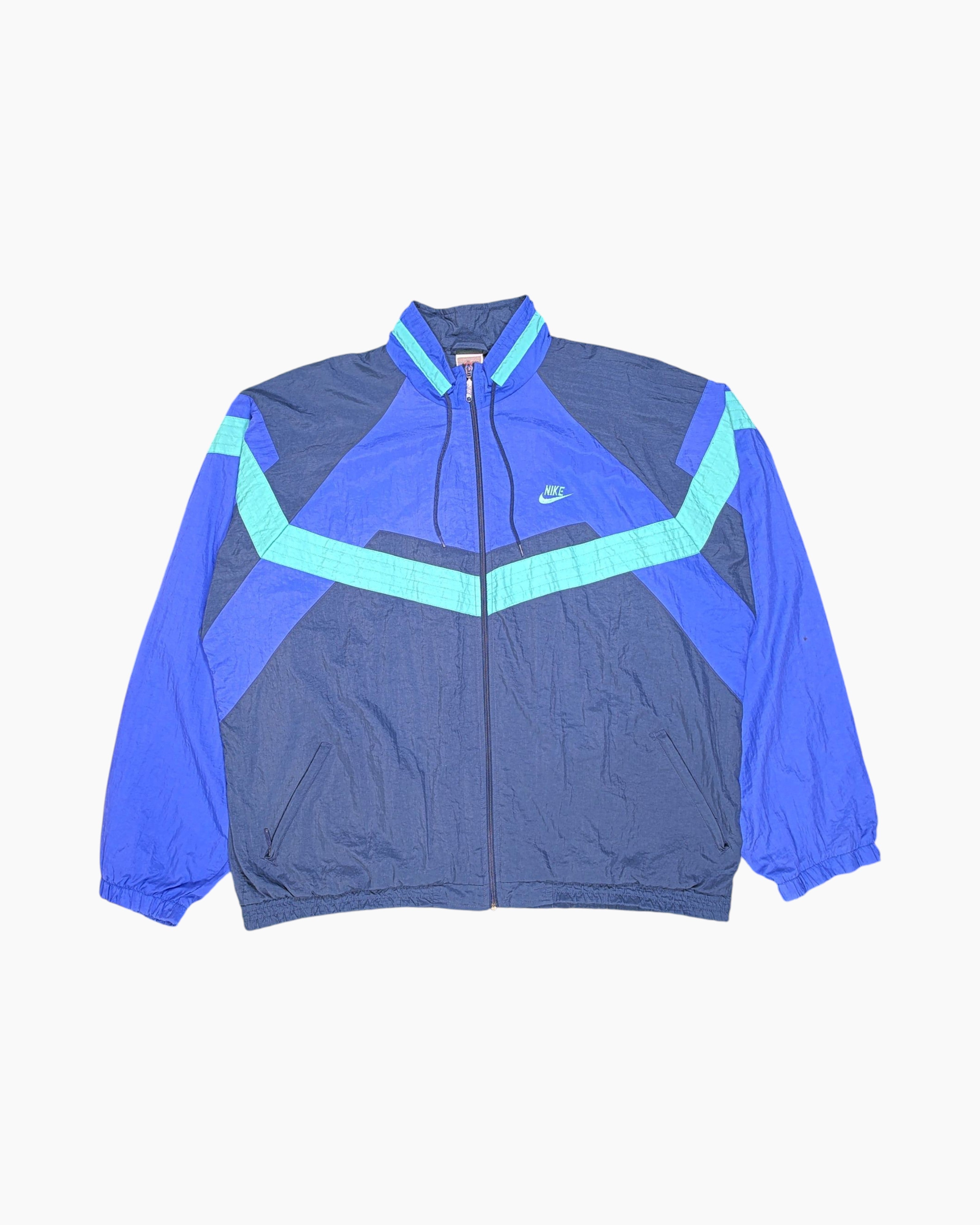 Front Vintage 80s/90s Nike Windbreaker Jacket – Blue Geometric Colorblock