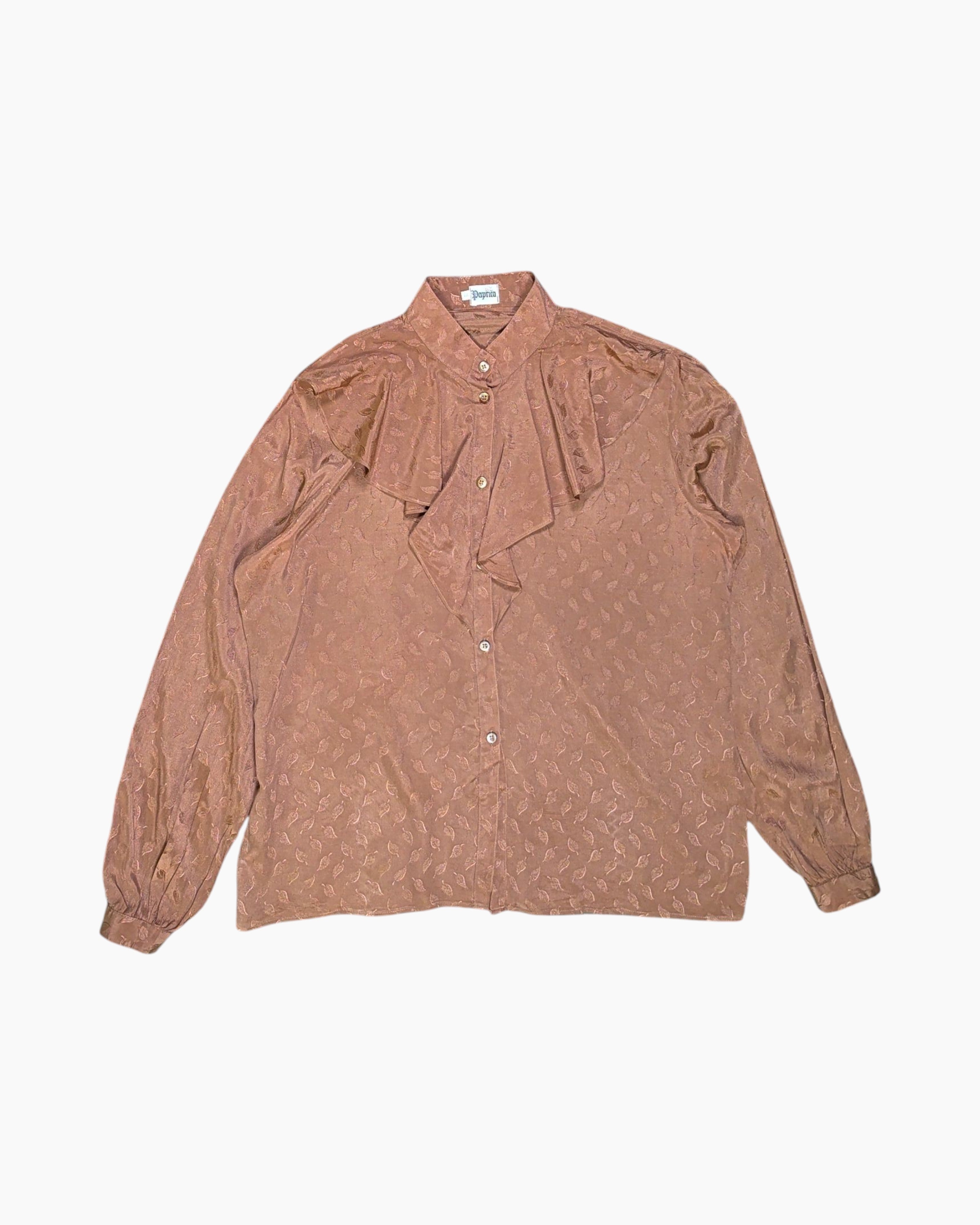 Front Vintage 80s/90s Paporia Button-Down Shirt – Brown Jacquard Bow