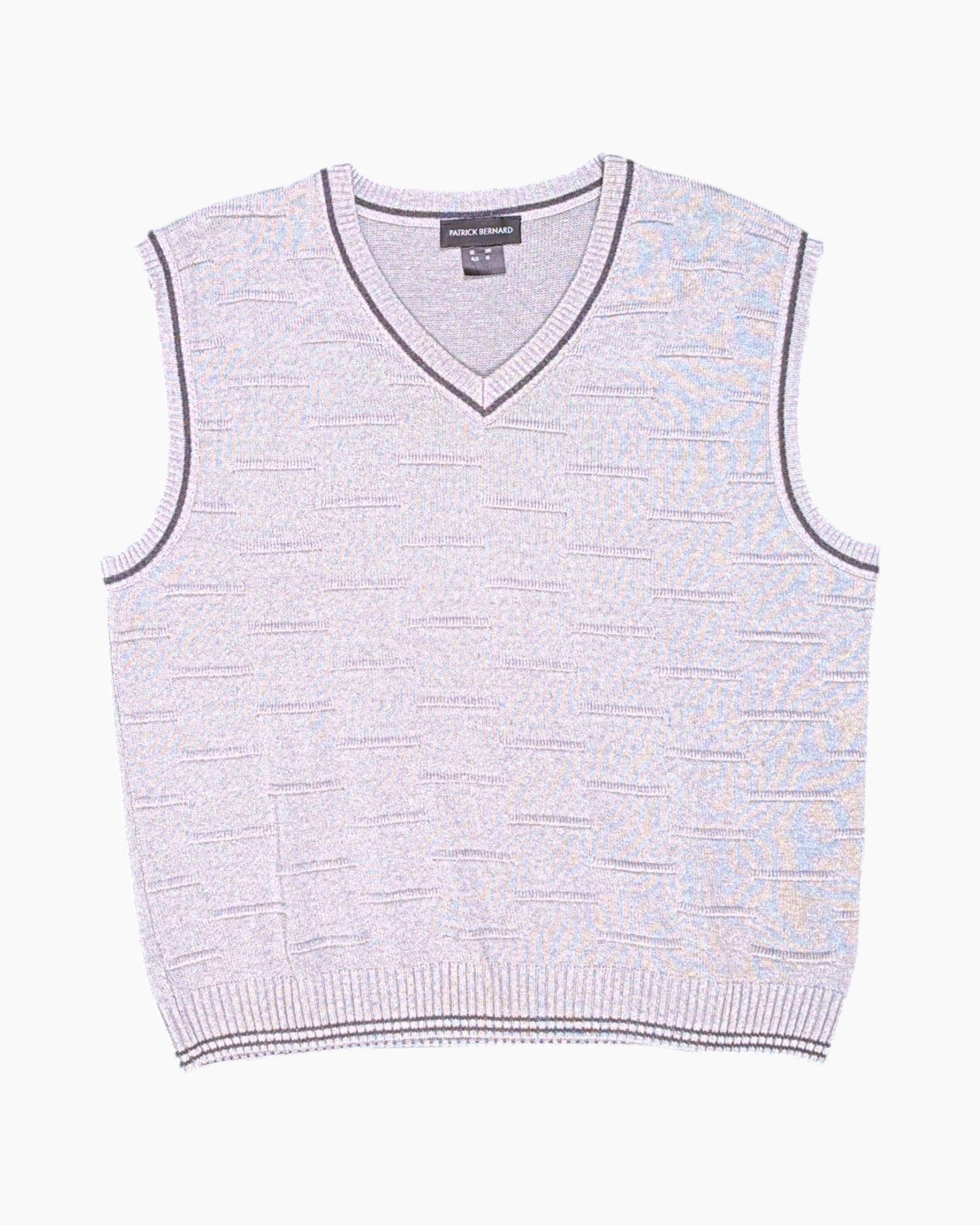 Front Pre-owned PATRICK BERNARD Knit Vest – Gray Striped Trim