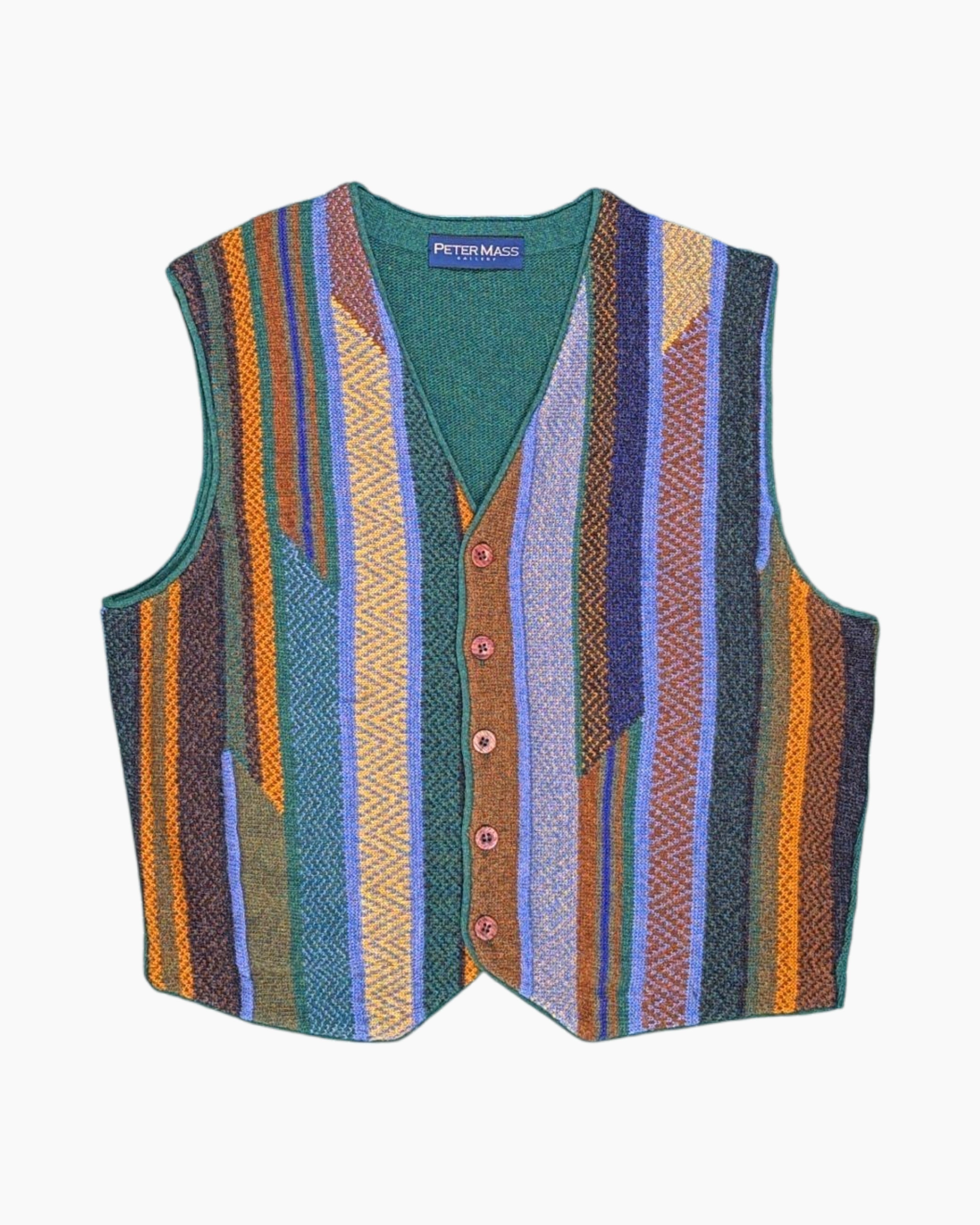Front Vintage 80s/90s PETER MASS GALLERY Button-Front Vest – Multicolor Jacquard (70 chars)