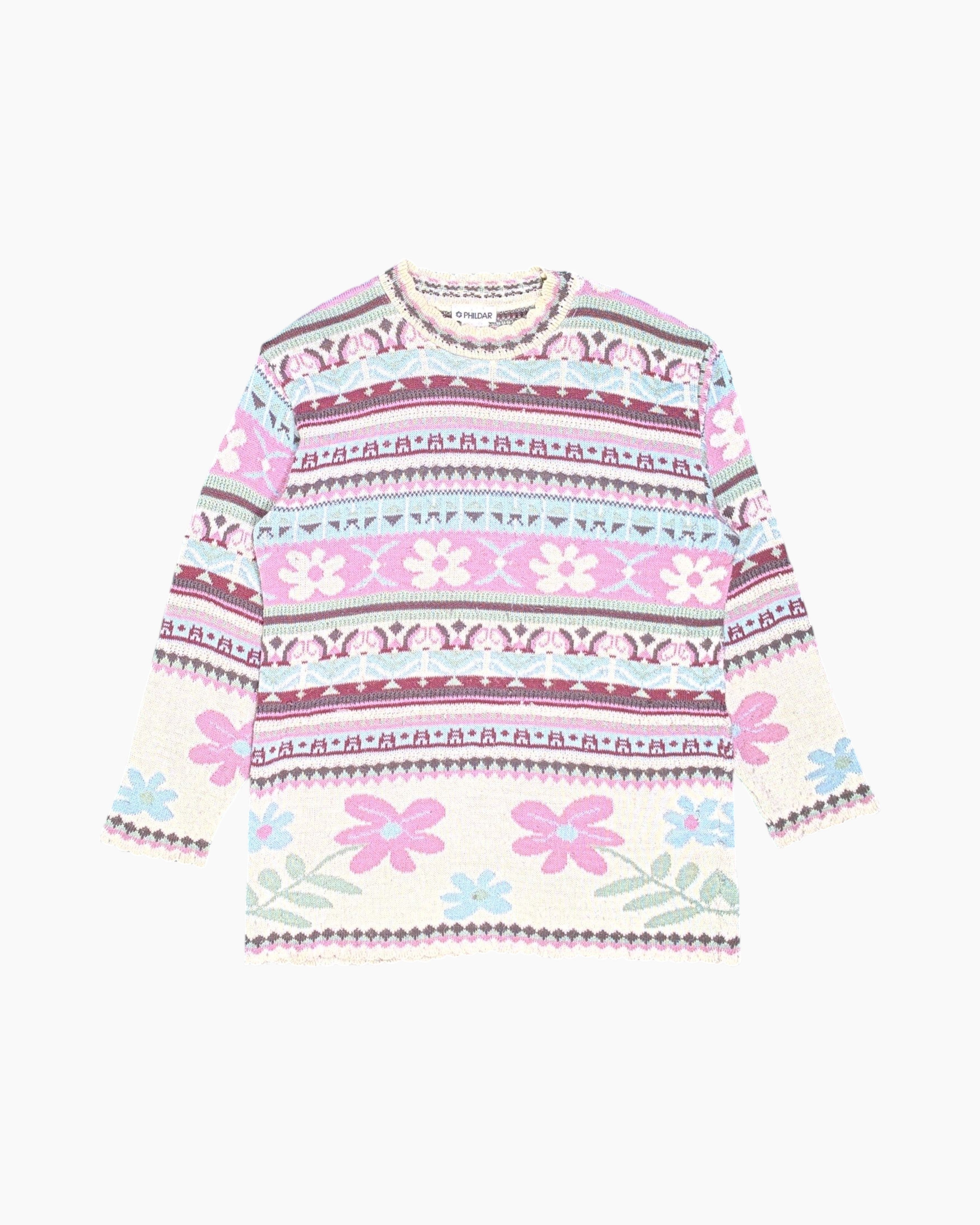 Front Vintage 80s/90s PHILDAR Pullover Sweater – Floral Intarsia (Preloved)