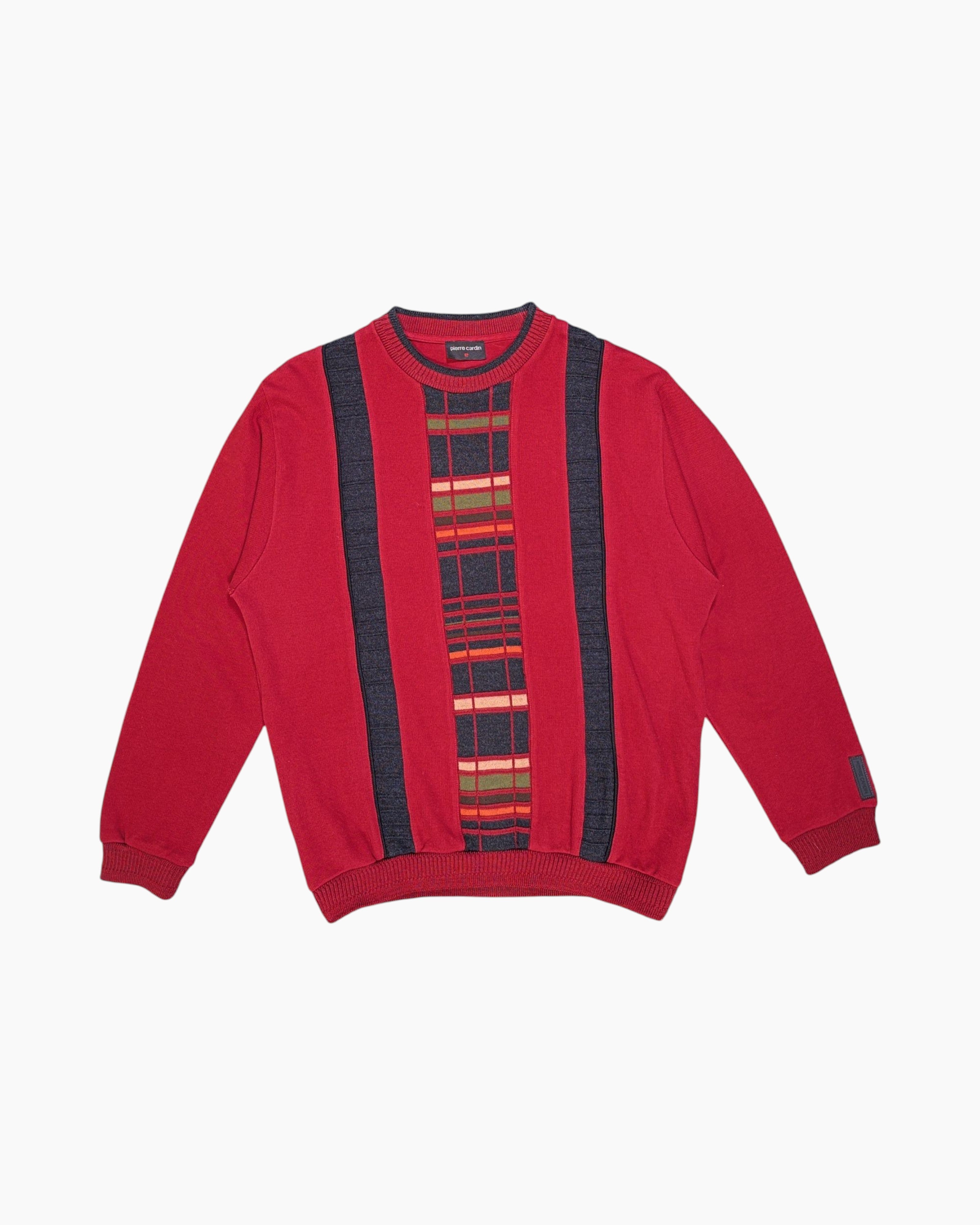 Front Vintage 90s/2000s pierre cardin Pullover Sweater – Red Geometric Intarsia