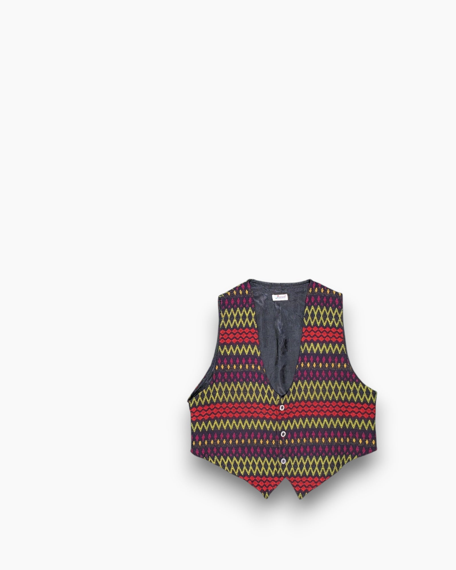 Front Vintage 80s/90s Platinum Vest – Multicolor Geometric Jacquard