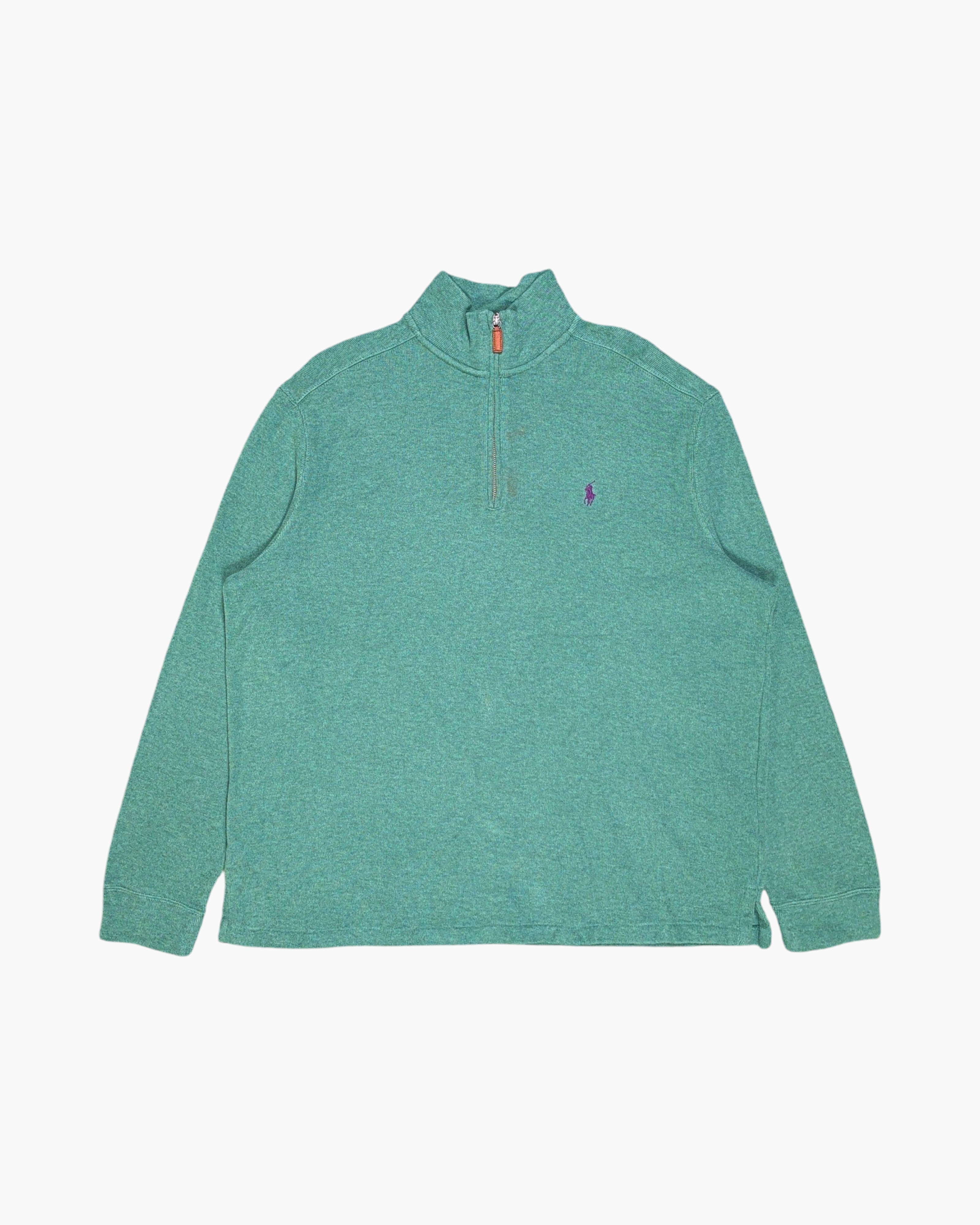 Front Vintage Y2K Polo by Ralph Lauren Pullover Sweater – Green Quarter-Zip