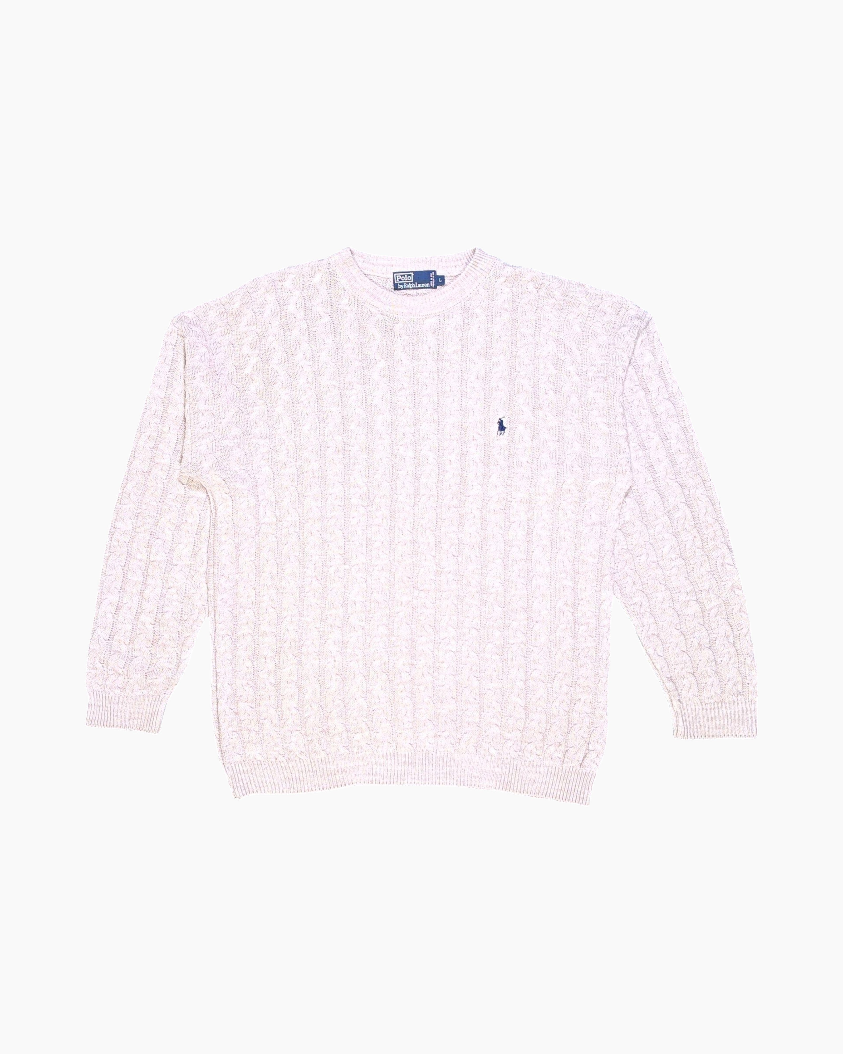 Front Vintage 90s/2000s Polo by Ralph Lauren Pullover Sweater – Cream Cable Knit