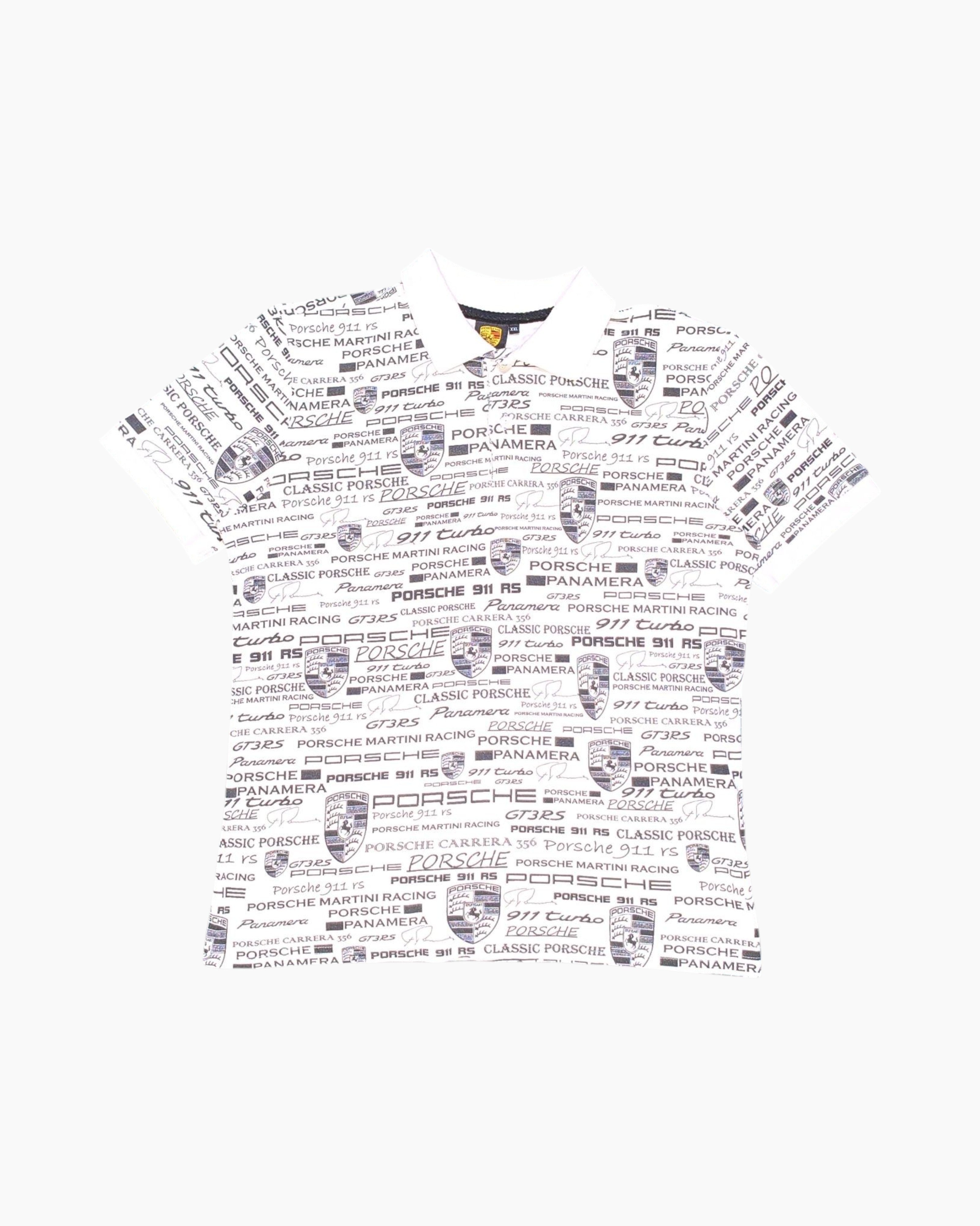 Front Vintage Y2K Porsche Graphic T-Shirt – White Allover Logo Print