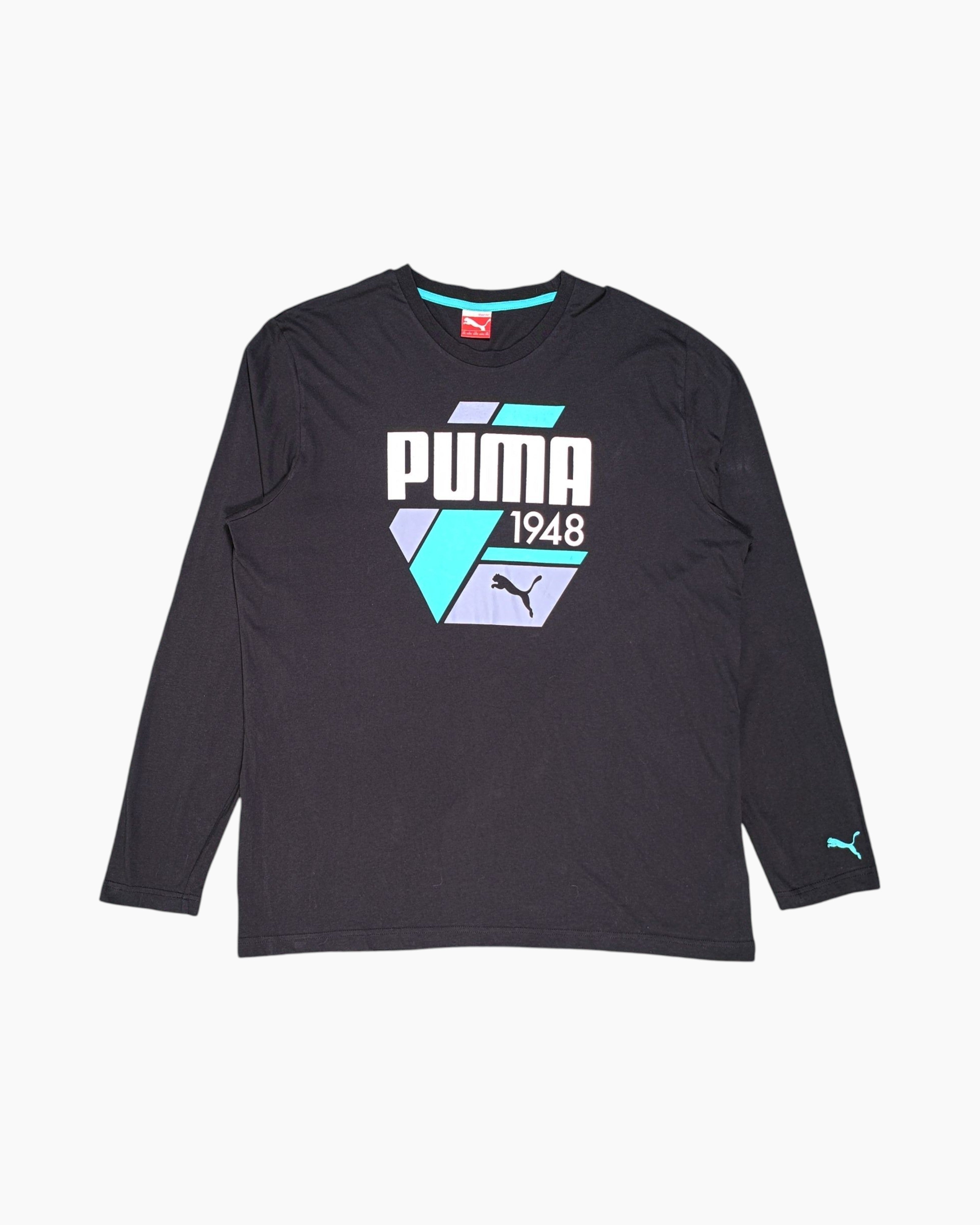 Front Pre-owned PUMA Graphic Long Sleeve T-Shirt – Black Front Graphic