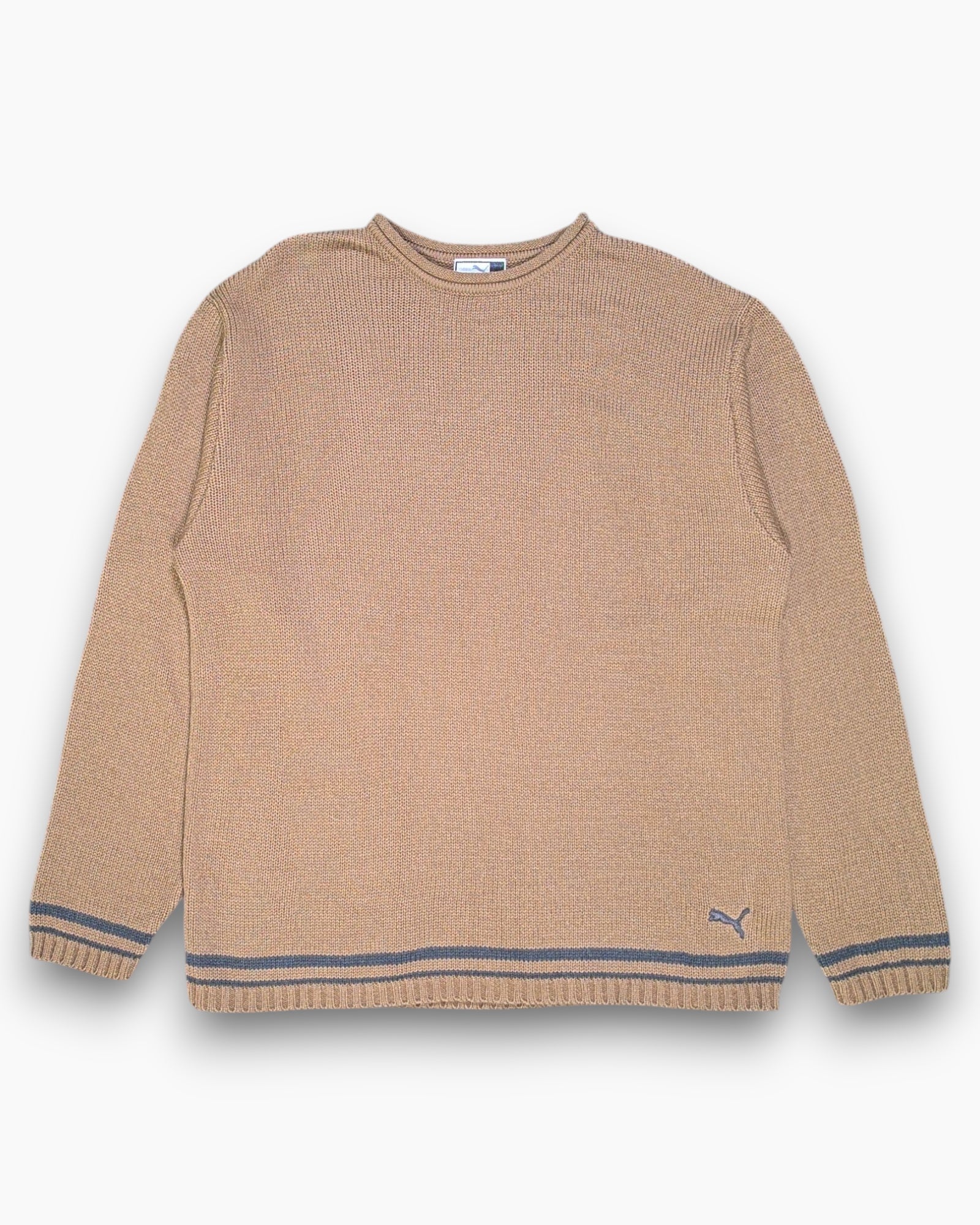 Front Vintage Y2K Puma Pullover Sweater – Brown Striped Trim