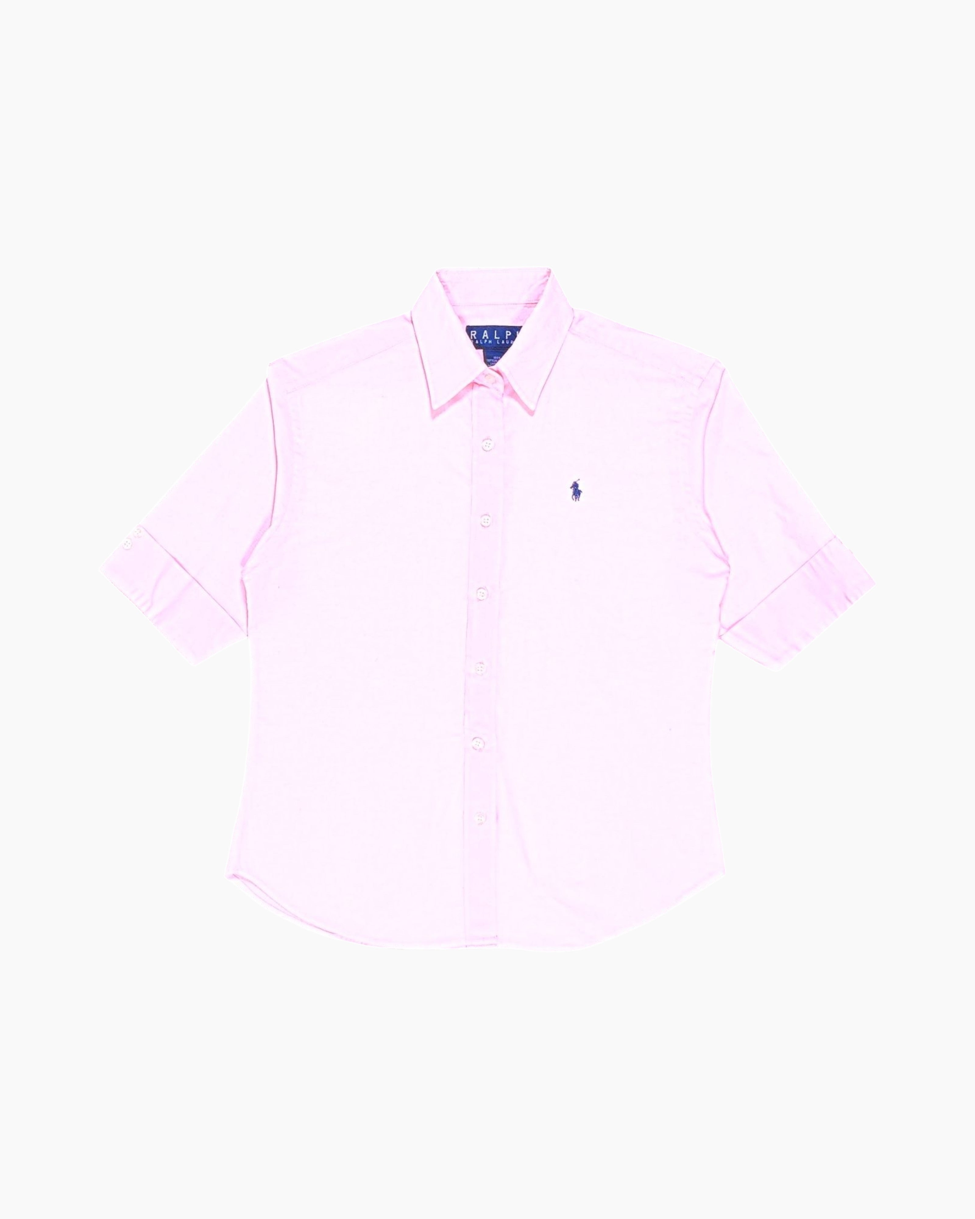 Front Vintage 90s Ralph Lauren Button-Down Shirt – Pink Embroidered Logo