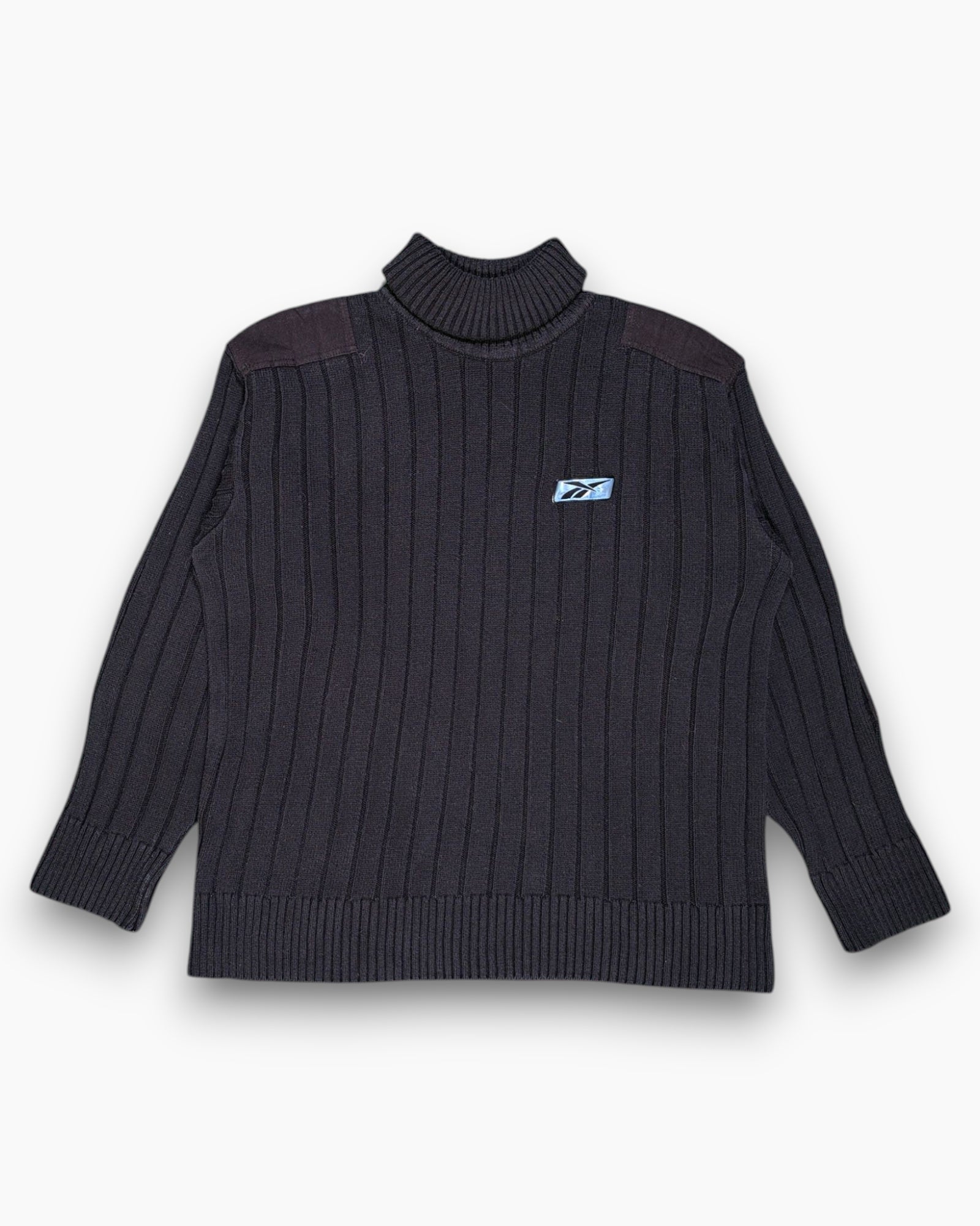 Front Vintage Y2K Reebok Pullover Sweater – Black Rib Knit Mock Neck