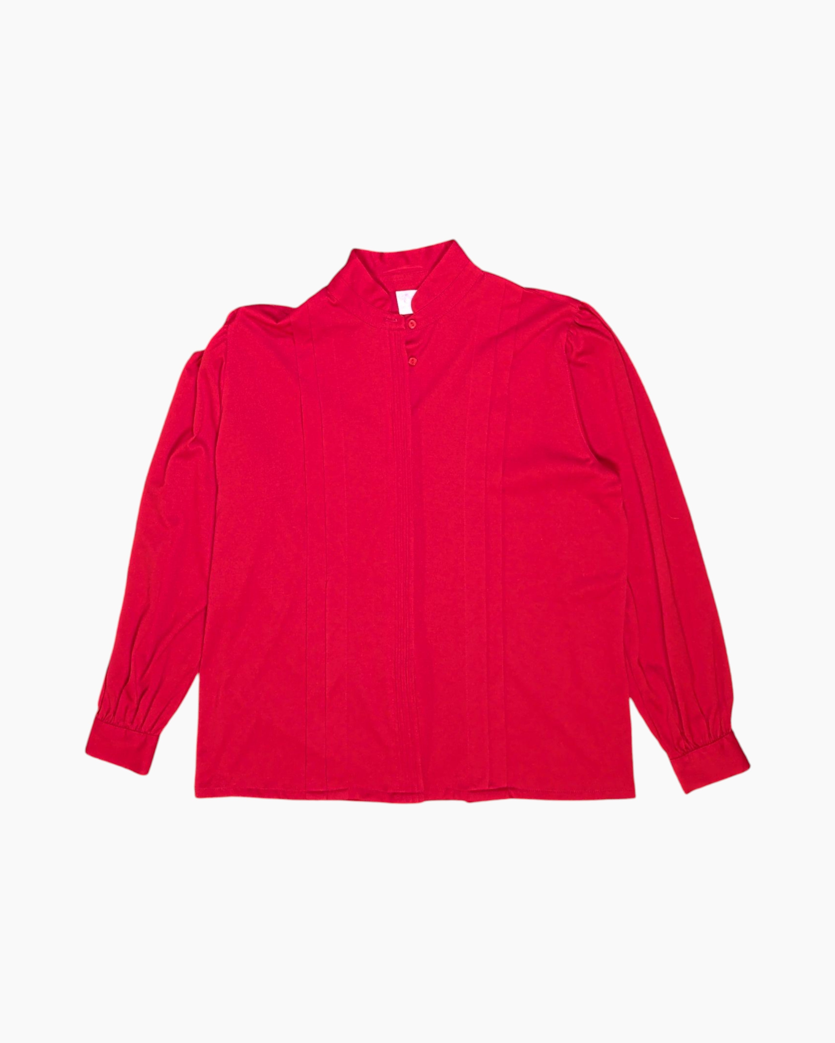 Front Vintage 80s root kramer Long Sleeve Blouse – Red pintuck detail
