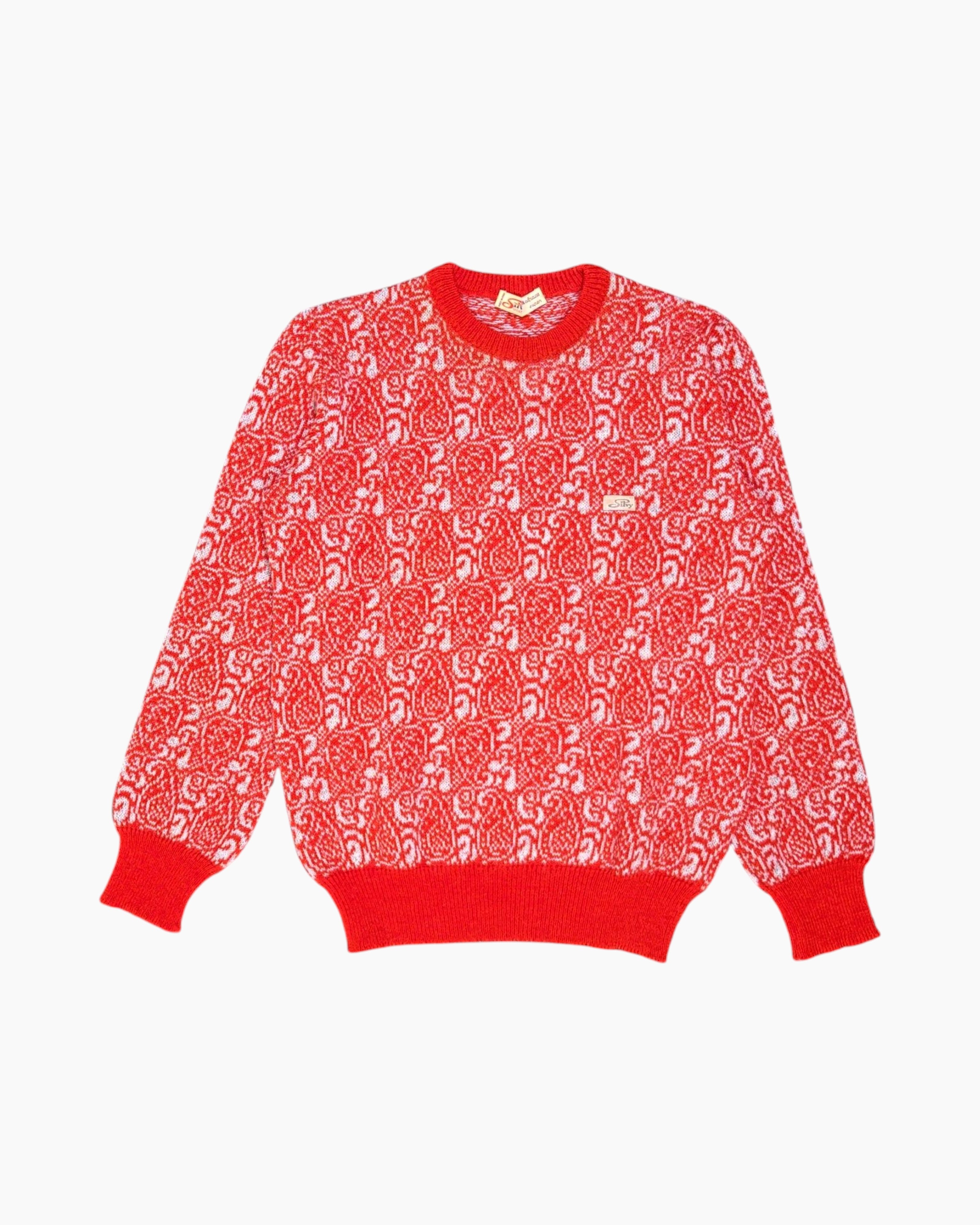 Front Vintage 80s Shivy Tricot Pullover Sweater – Red All-over Knit