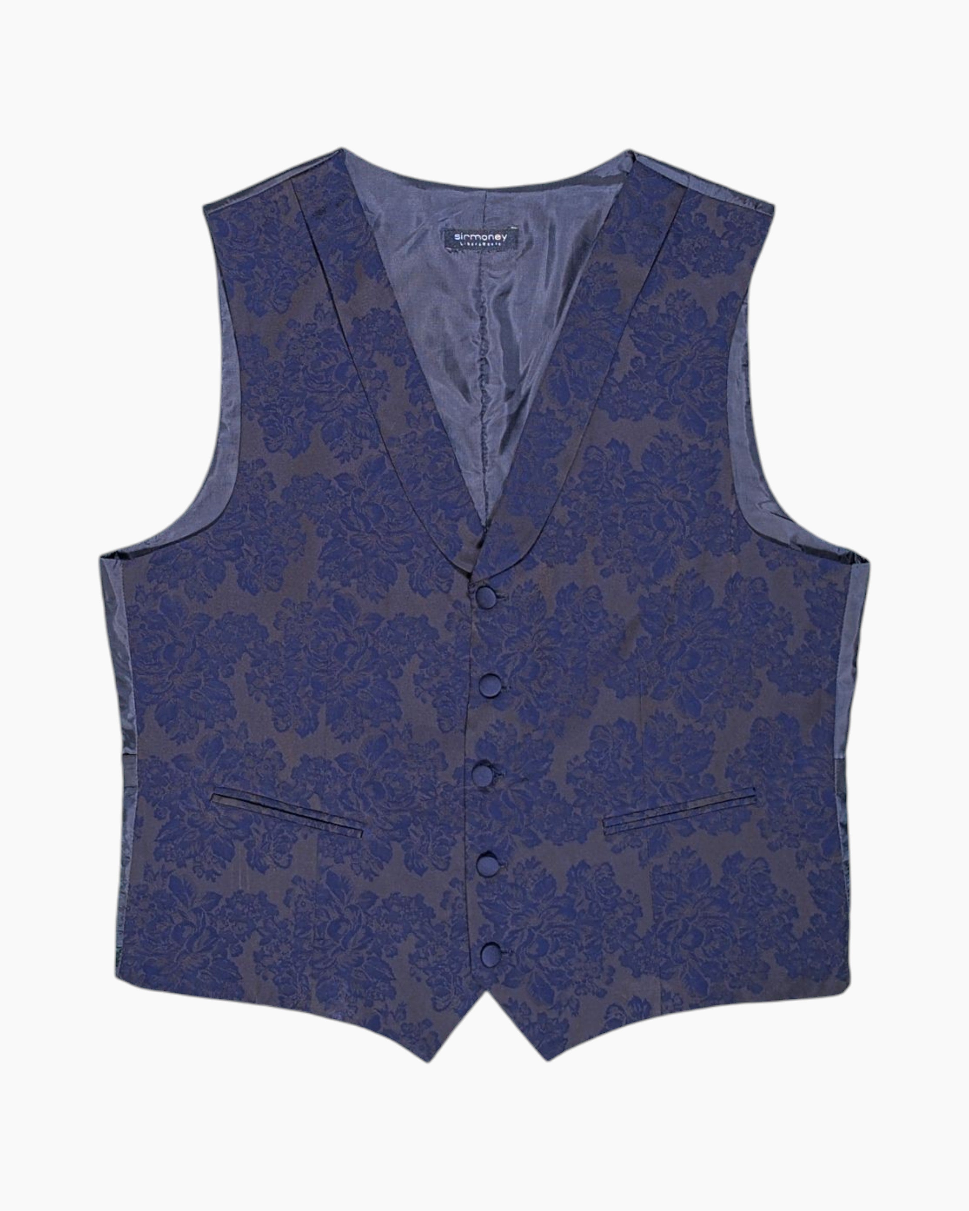 Front Pre-owned Sirmoney Waistcoat (Vest) – Navy Jacquard Floral