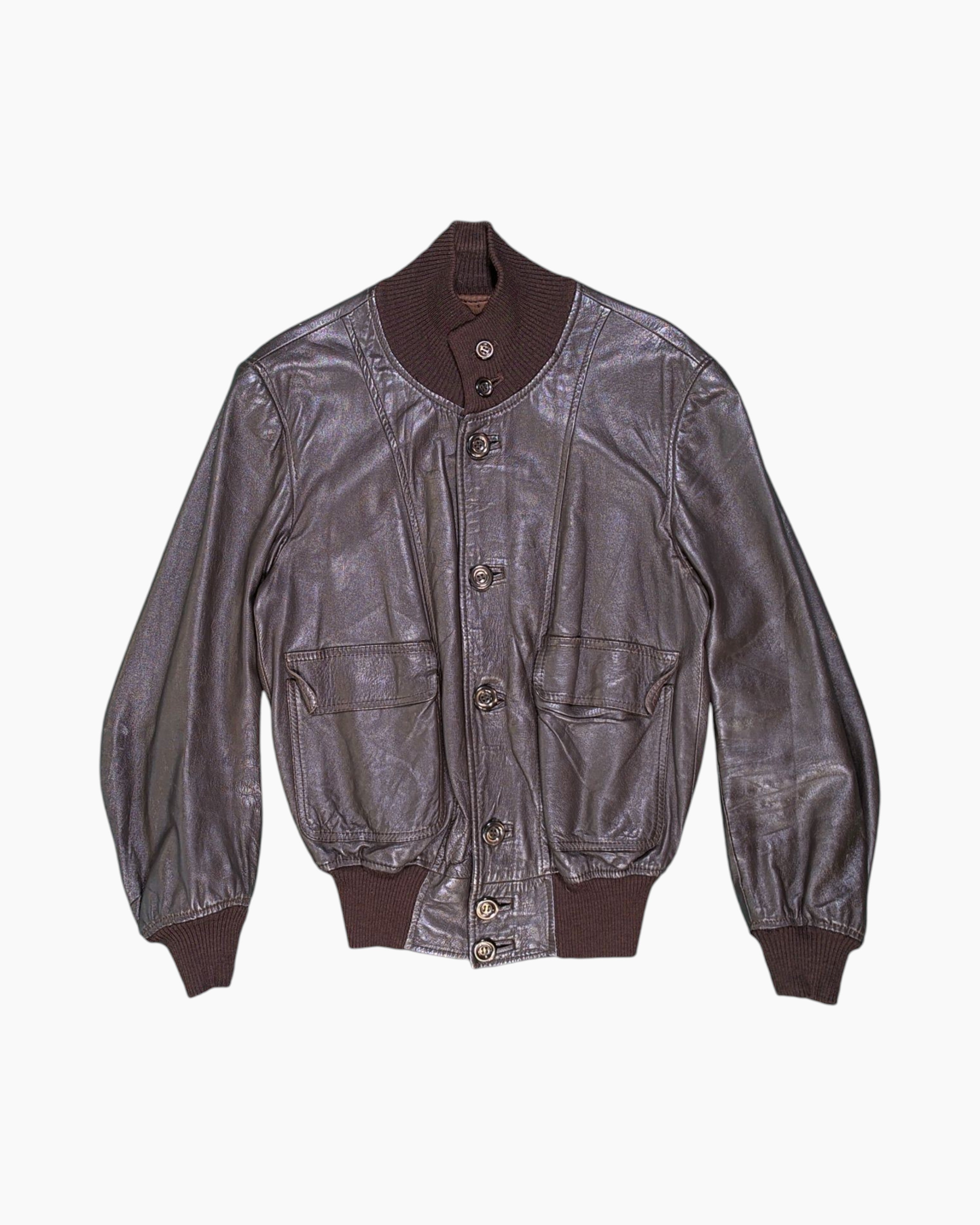 Front Vintage 70s Sporting Creations Bomber Jacket – Brown Ribbed Collar