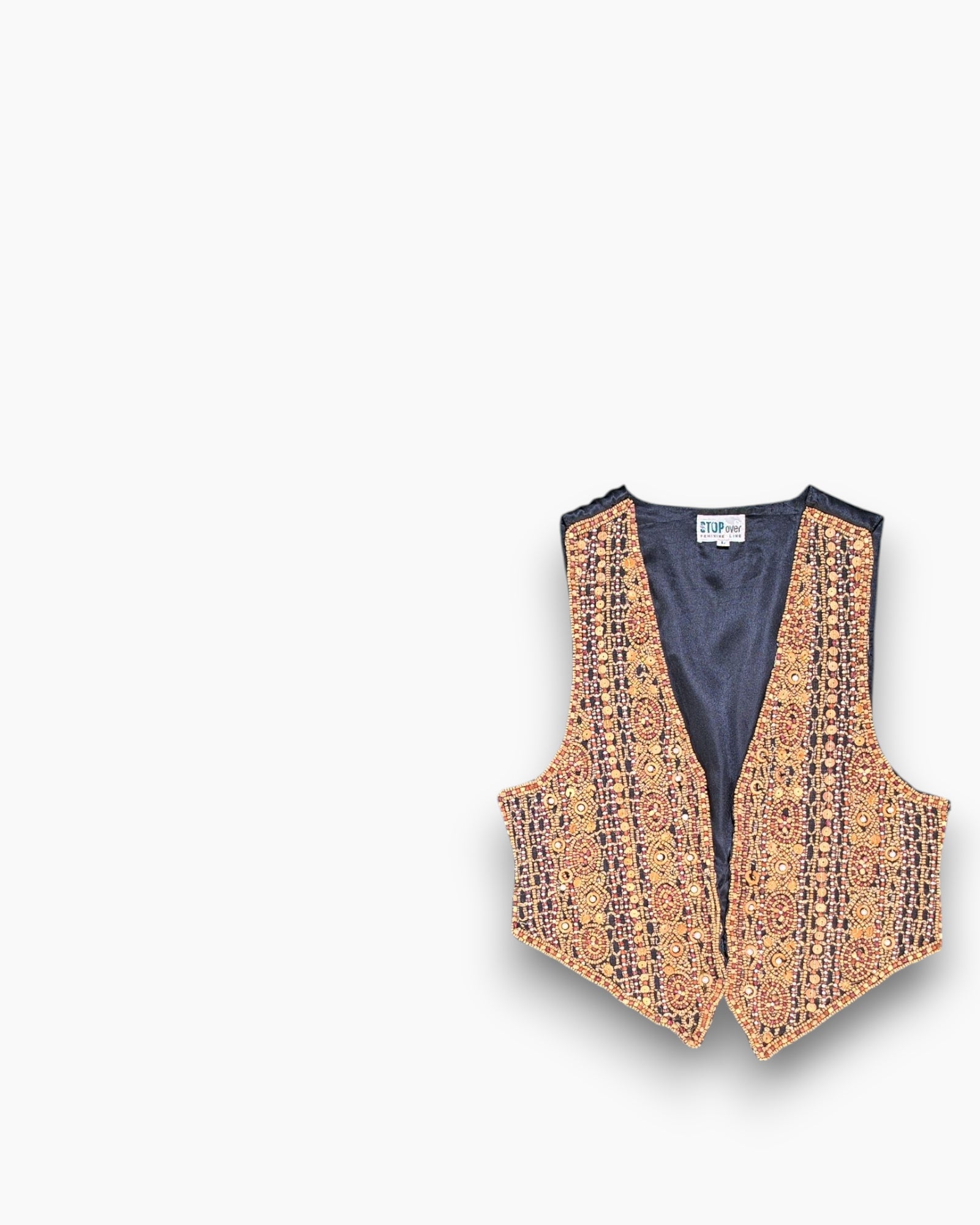 Front Vintage 80s/90s STOP over Embellished Vest – Multicolor Beaded (Preloved)