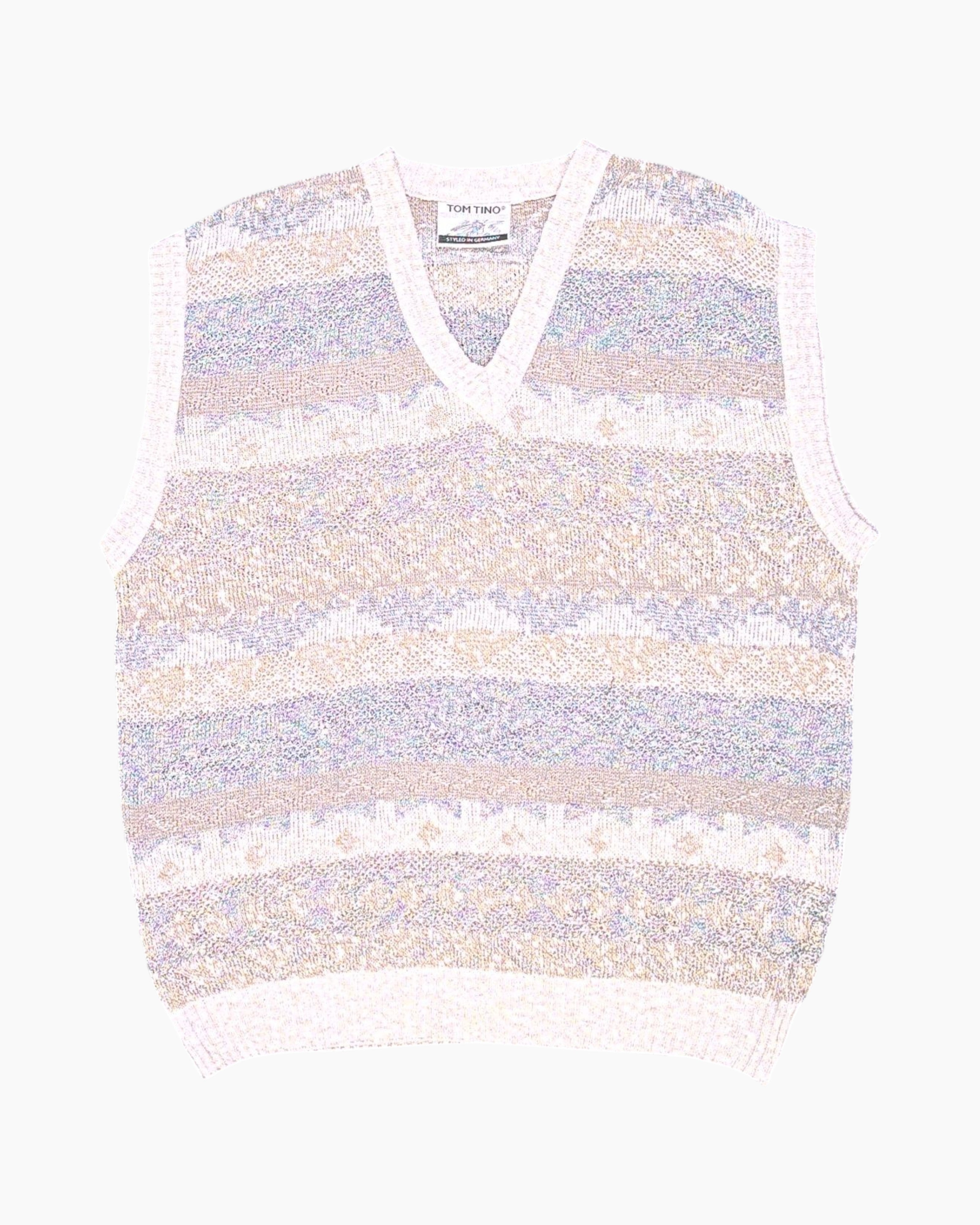 Front Vintage 80s/90s TOM TINO Sweater Vest – Multicolor Jacquard Knit