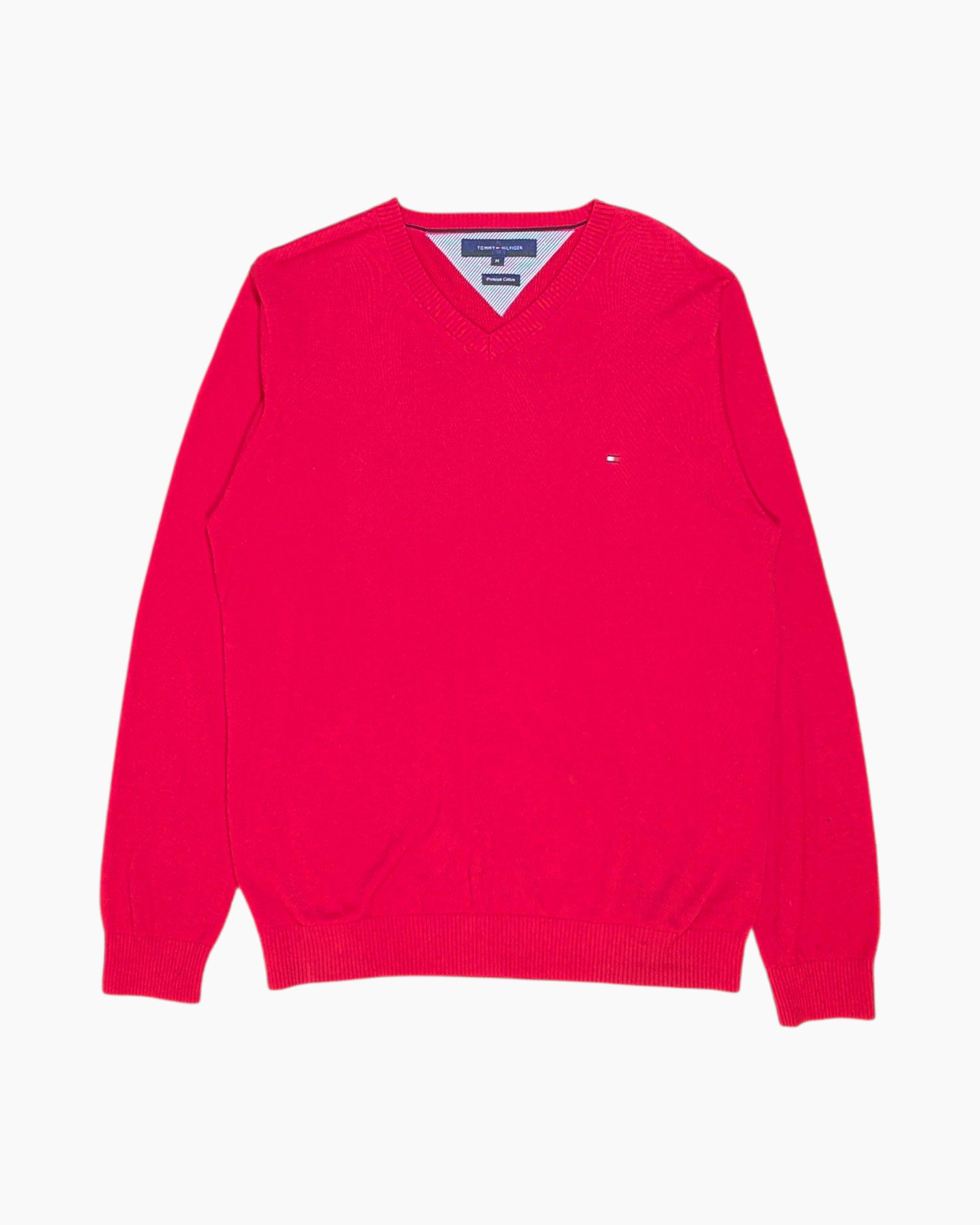 Pre-owned Tommy Hilfiger Pullover Sweater M Red V‑Neck | ThriftTale