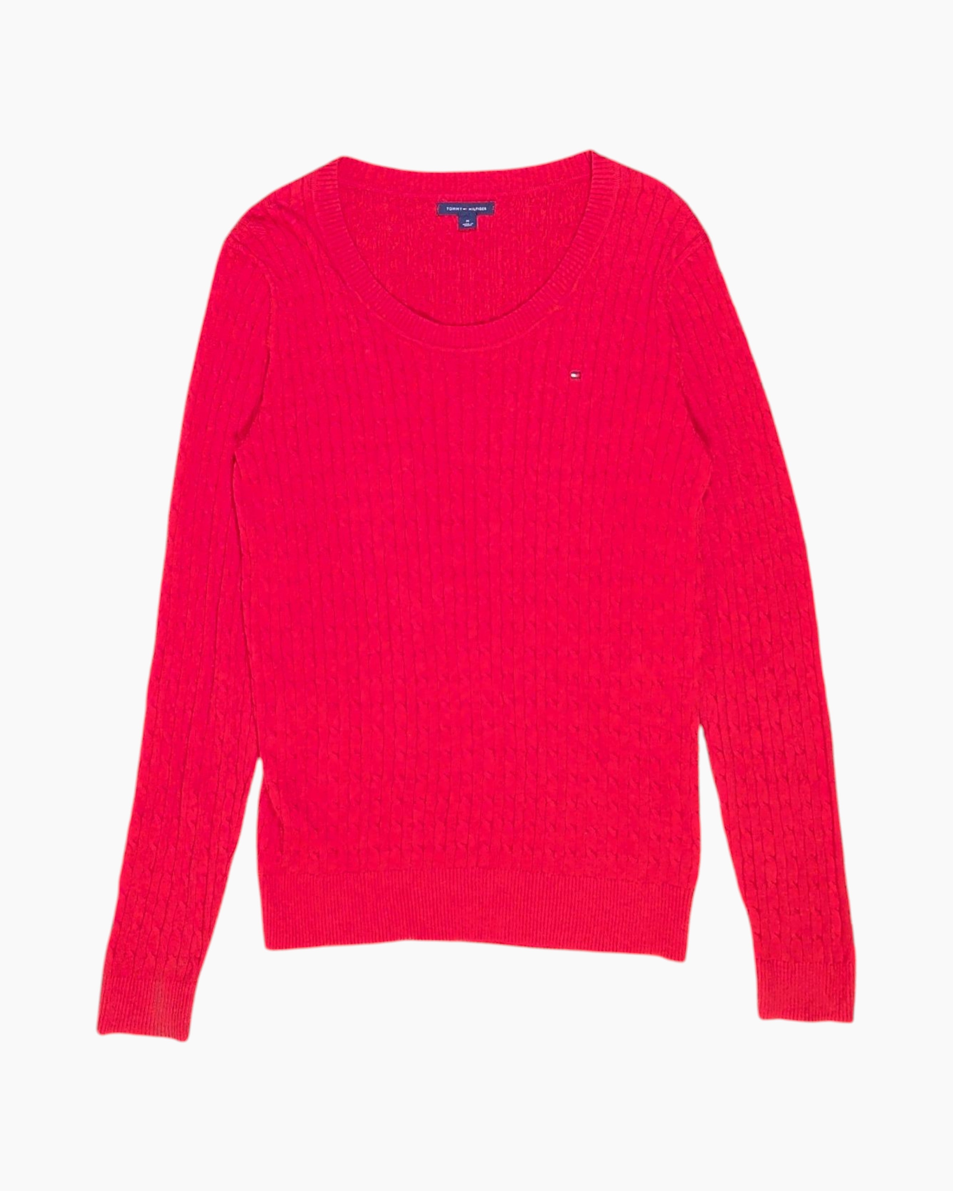 Front Pre-owned Tommy Hilfiger Pullover Sweater – Red Cable Knit