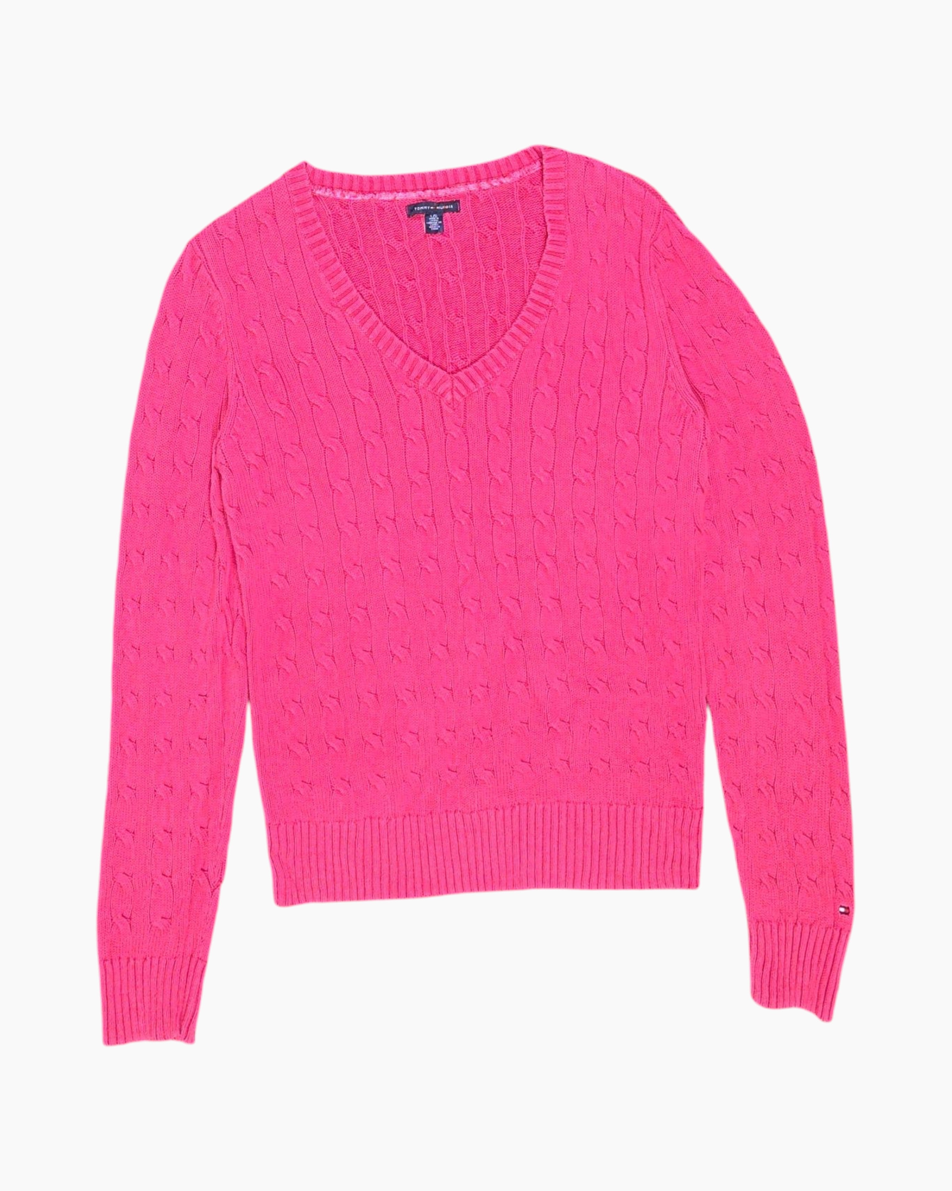 Front Pre-owned Tommy Hilfiger Pullover Sweater – Pink Cable Knit