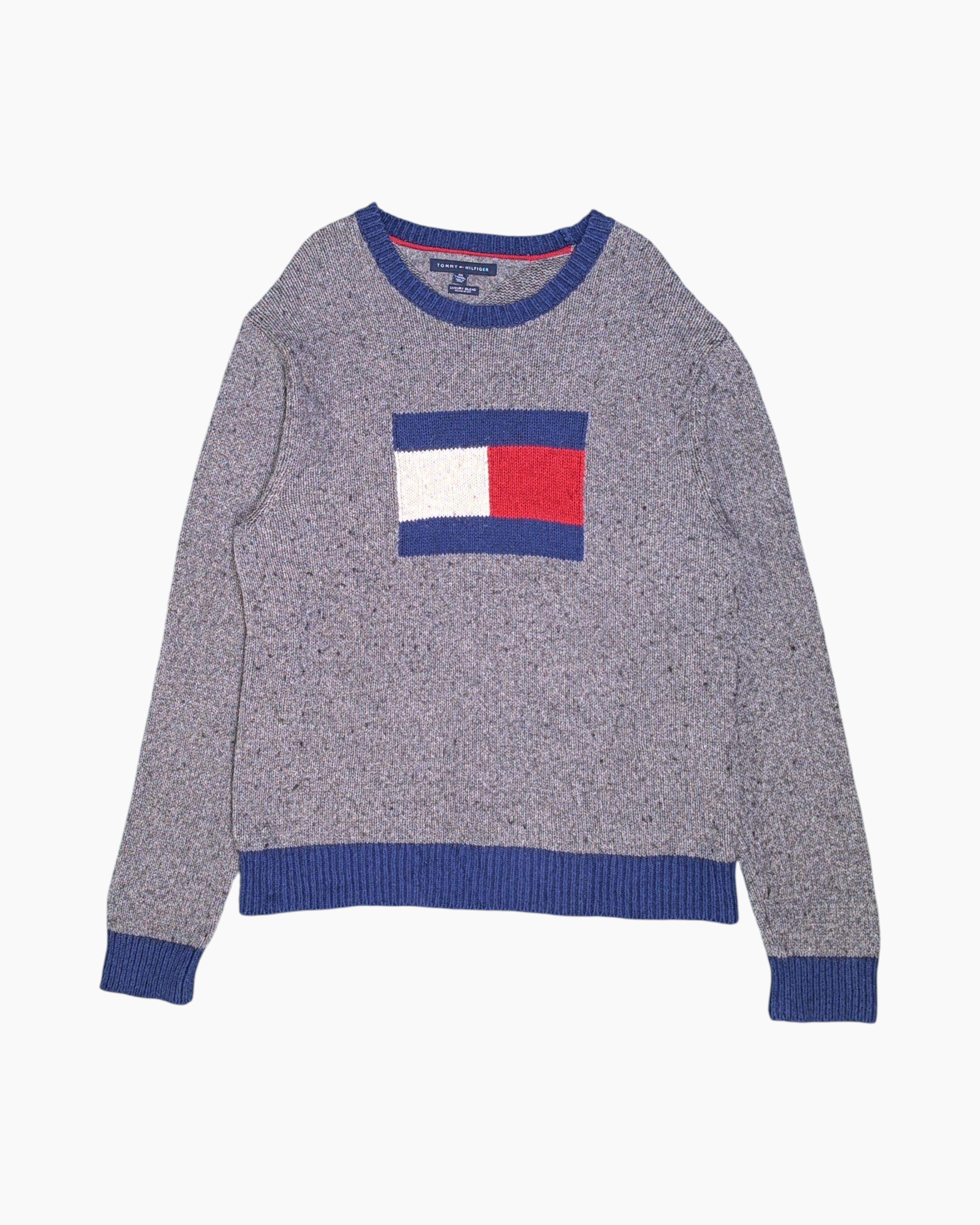 Front Pre-owned Tommy Hilfiger Pullover Sweater – Gray Chest Color-Block