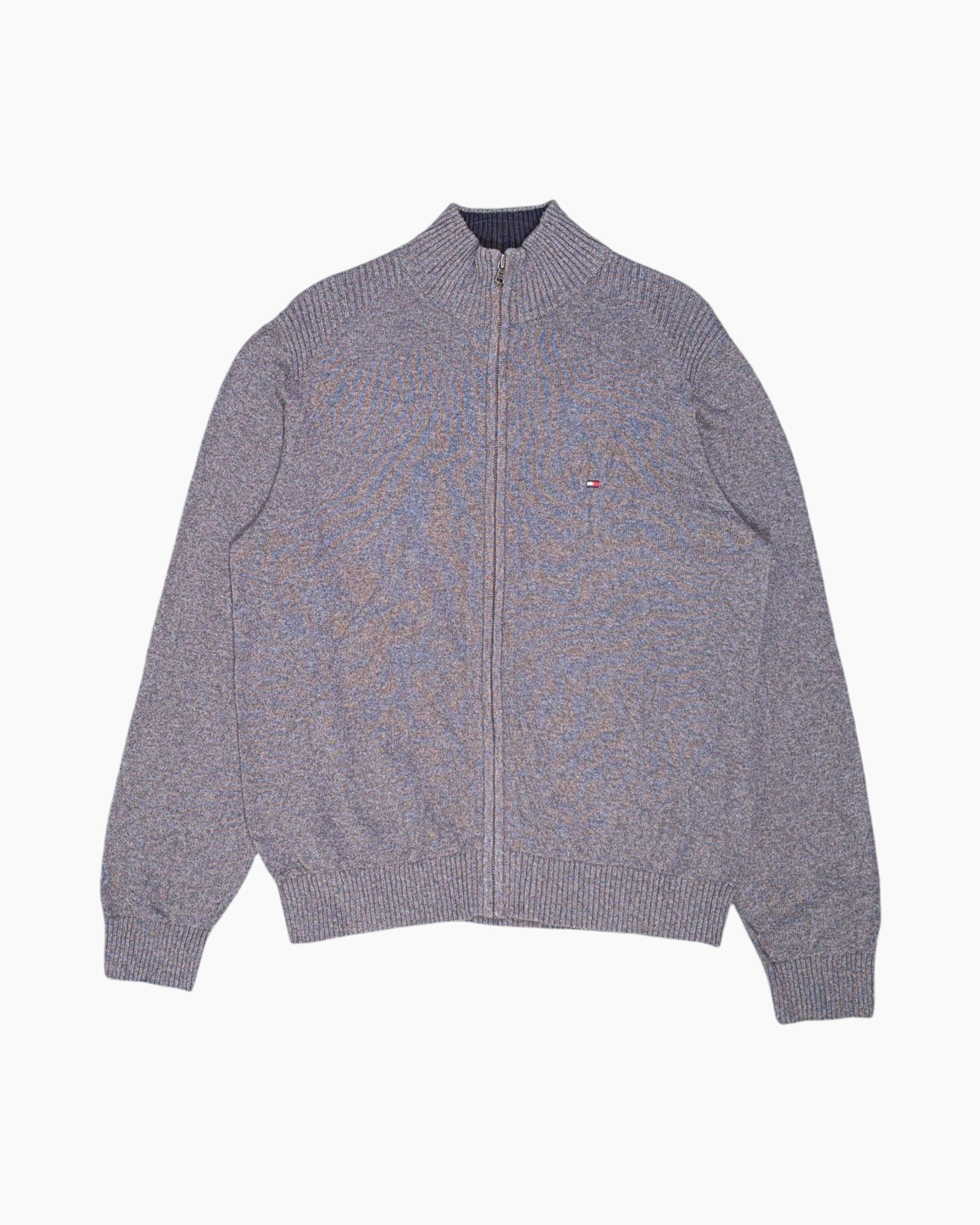 Front Pre-owned TOMMY HILFIGER Zip Cardigan Sweater – Gray Ribbed Logo