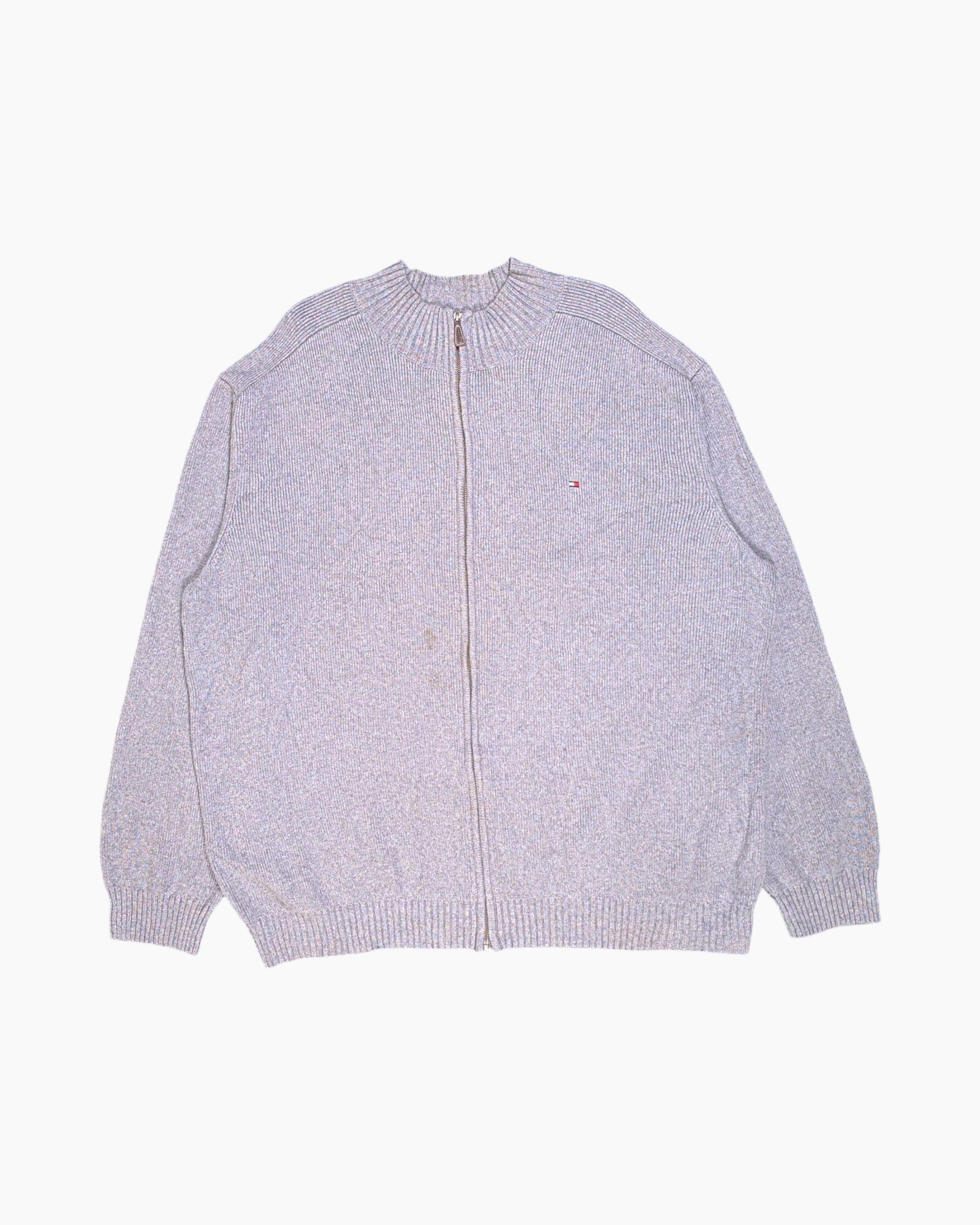 Pre-owned TOMMY HILFIGER Zip Cardigan XXL Streetwear Gray Ribbed 