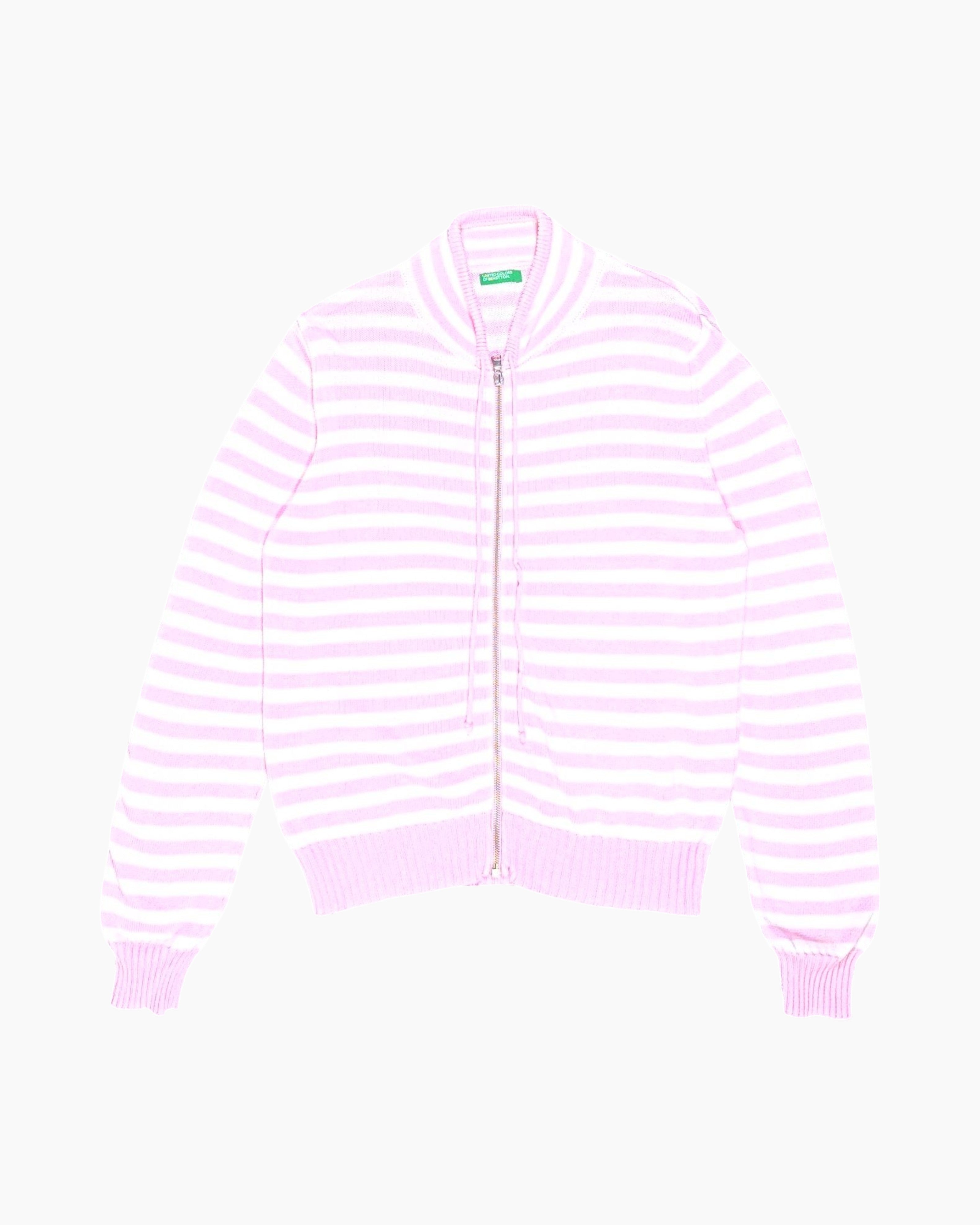 Front Vintage Y2K UNITED COLORS OF BENETTON Zip-up Cardigan – Pink Striped