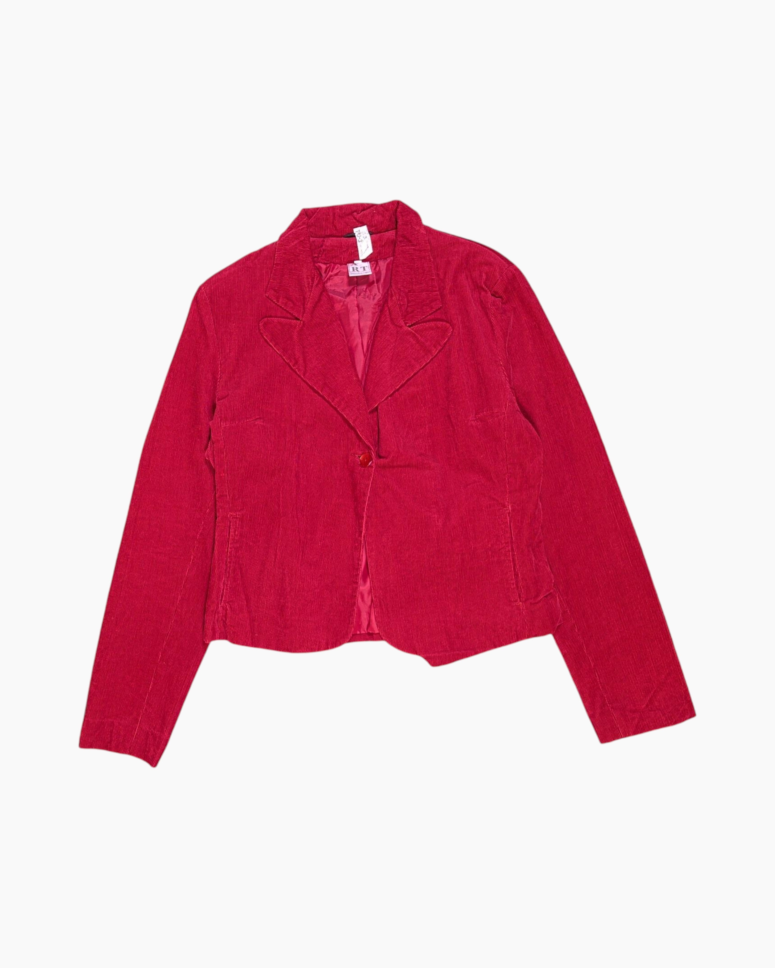 Front Vintage 80s Unknown Blazer – Red Cropped Corduroy Single-Button