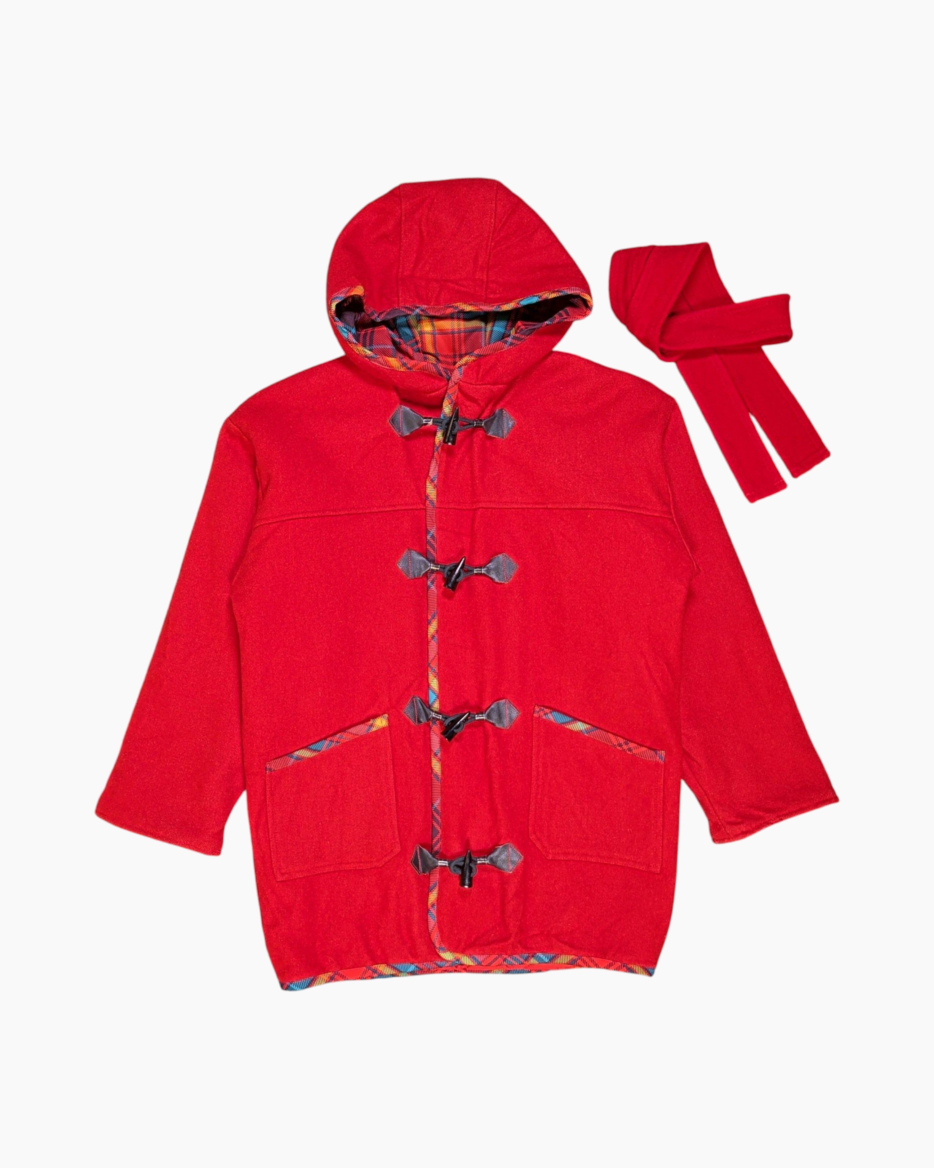 Front Vintage 60s/70s Unknown Duffle Coat – Red Tartan Trim